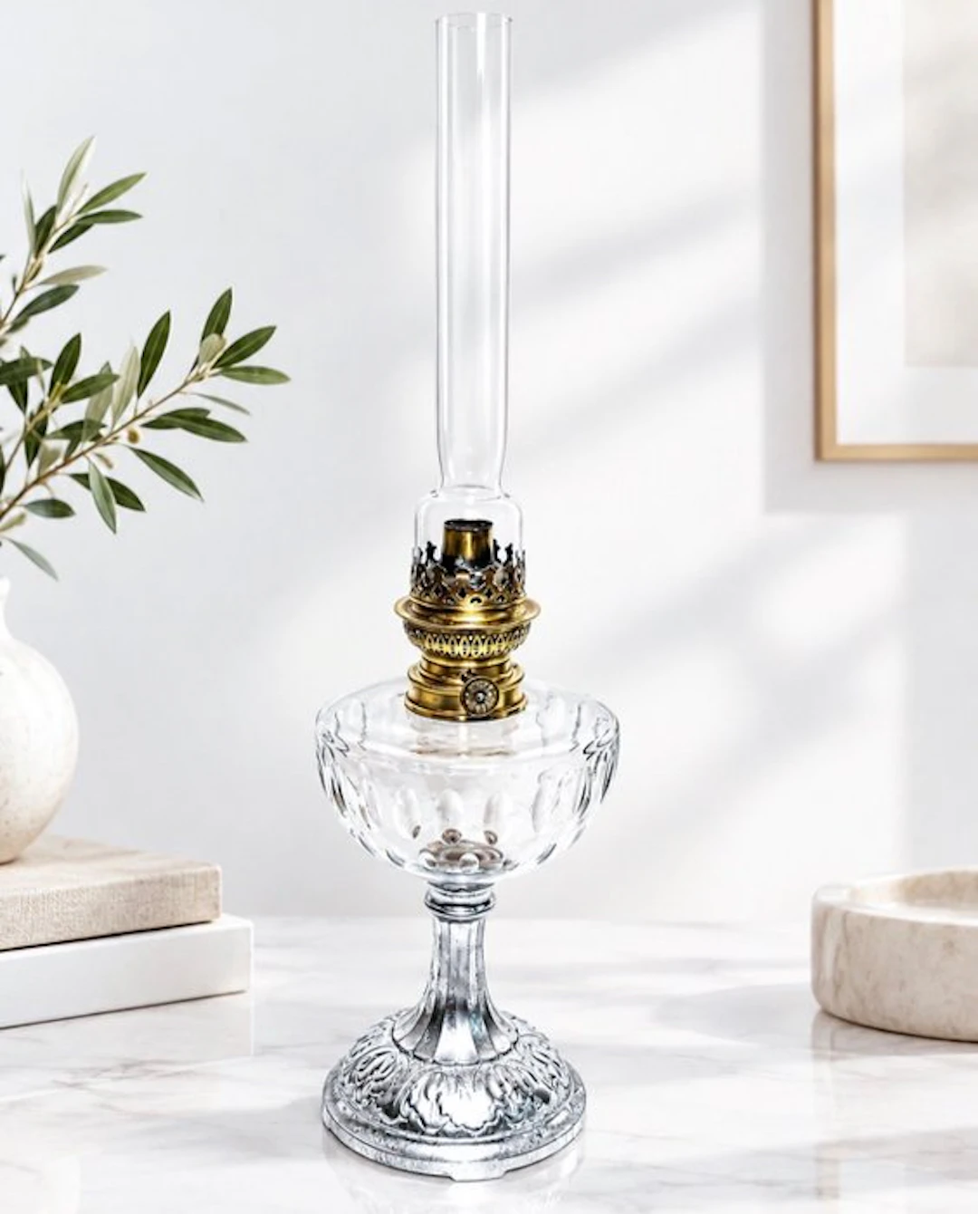 France - Kerosene lamp - Crystal, Metal, Glass