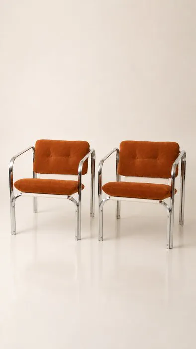 Armchair - Steel - Two Italian armchairs
