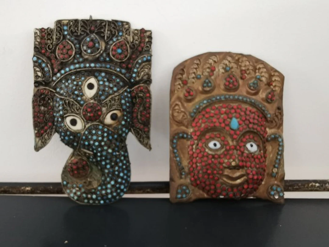 Tibetan wall masks - copper, metal and stone - Tibet, Kathmandu - 20th century