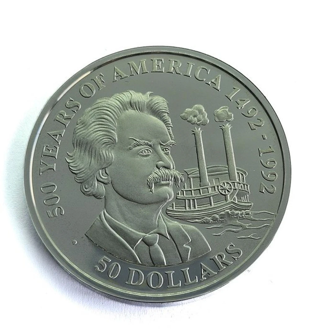 Cook Islands. 50 Dollars 1990 Mark Twain / 500 Years of America Series