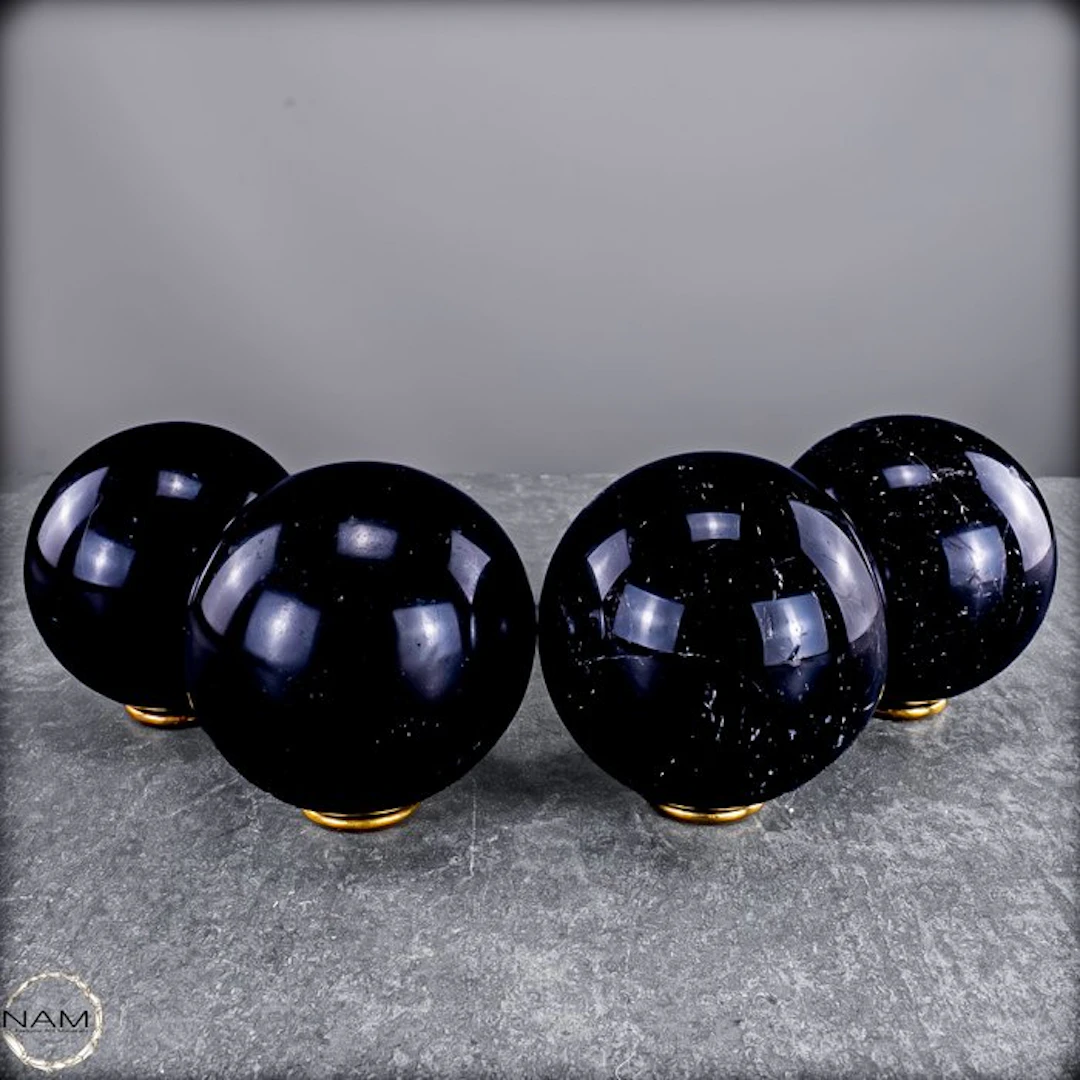 Natural Black Tourmaline Sphere Set – Hand-polished...