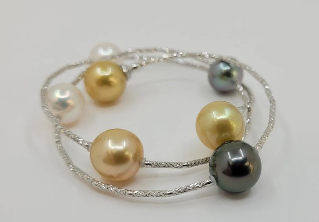Bracelet - 18 kt. White gold, 9.5x10.5mm South Sea and Tahiti Pearls