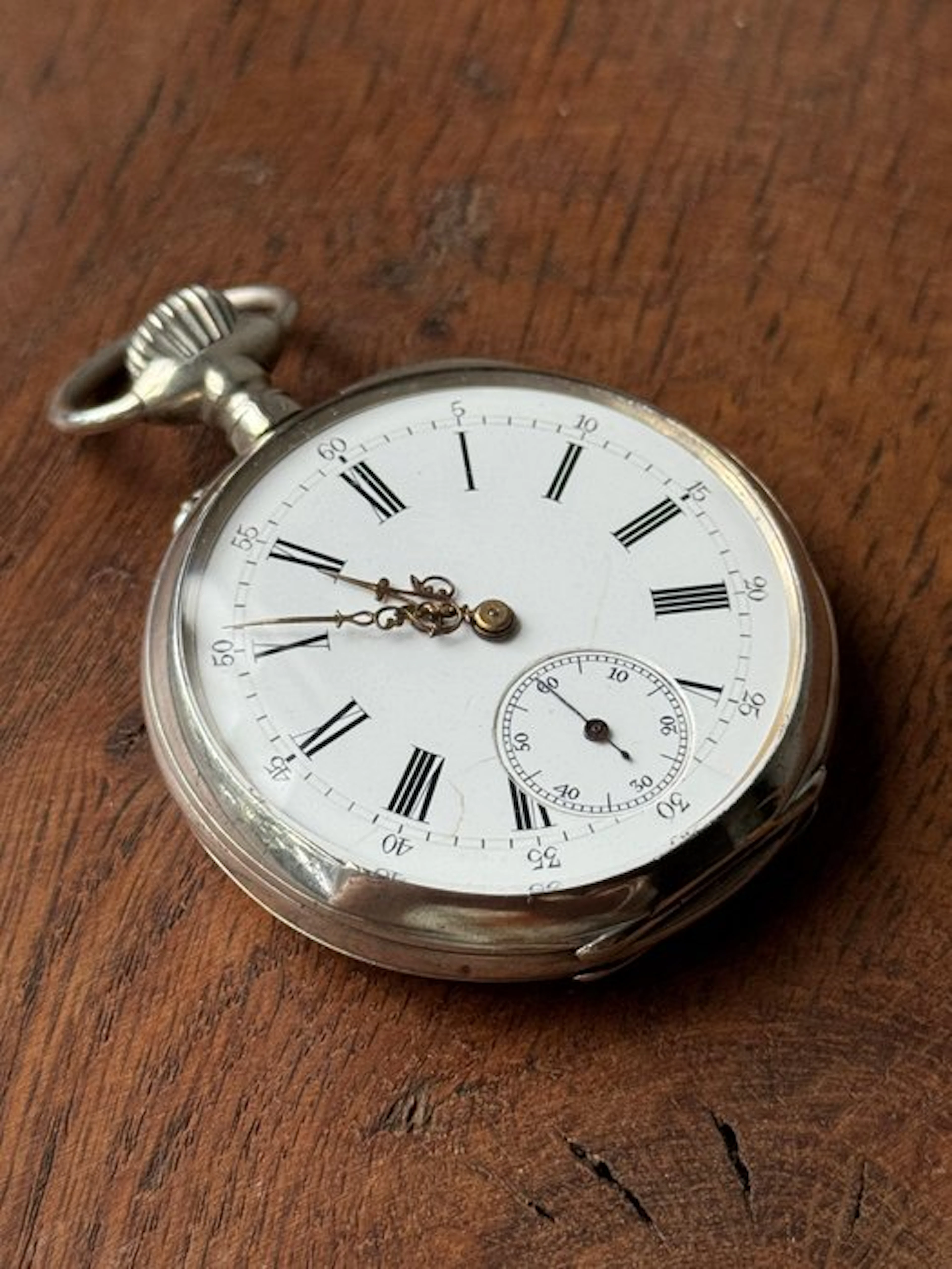 Silver Pocket Watch – French Silver Hallmark – 47 mm – Engraved Case