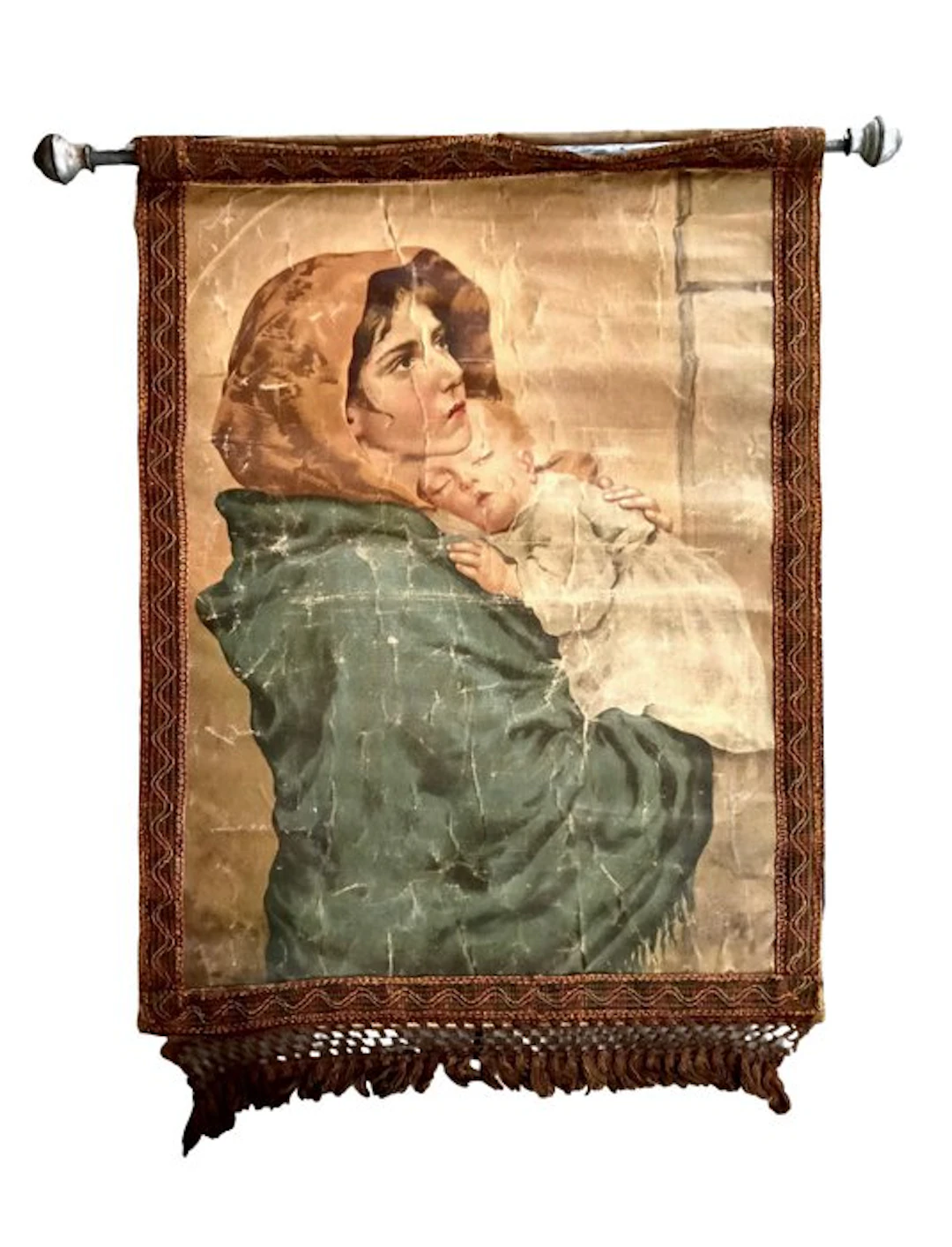 Antique Devotional Banner - Madonna with Child - 70 cm x...