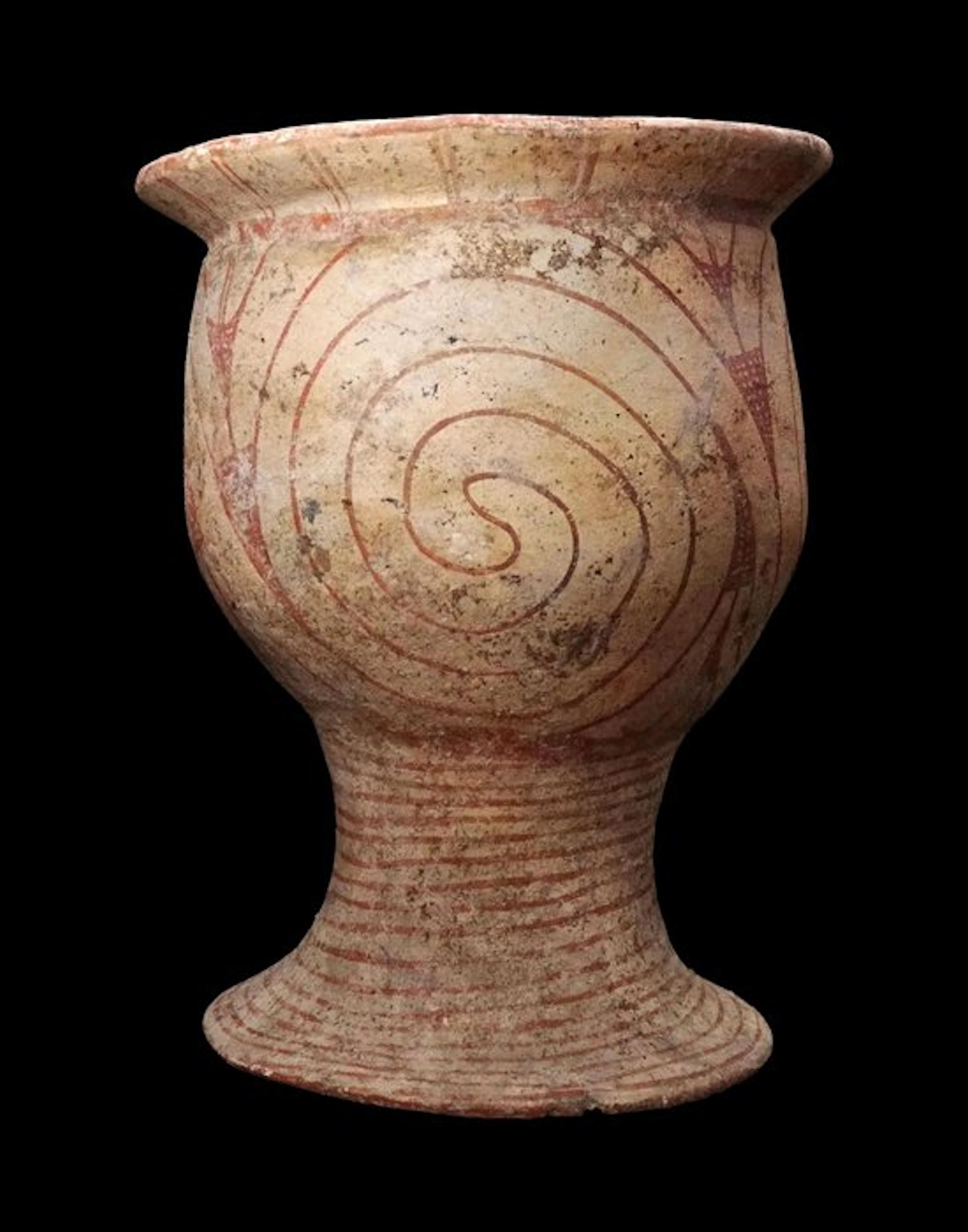 Bronze Age Terracotta - Large high-footed vase with red...