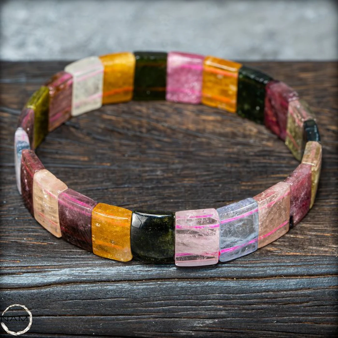 Rare natural transparent rainbow tourmaline bracelet of the highest quality