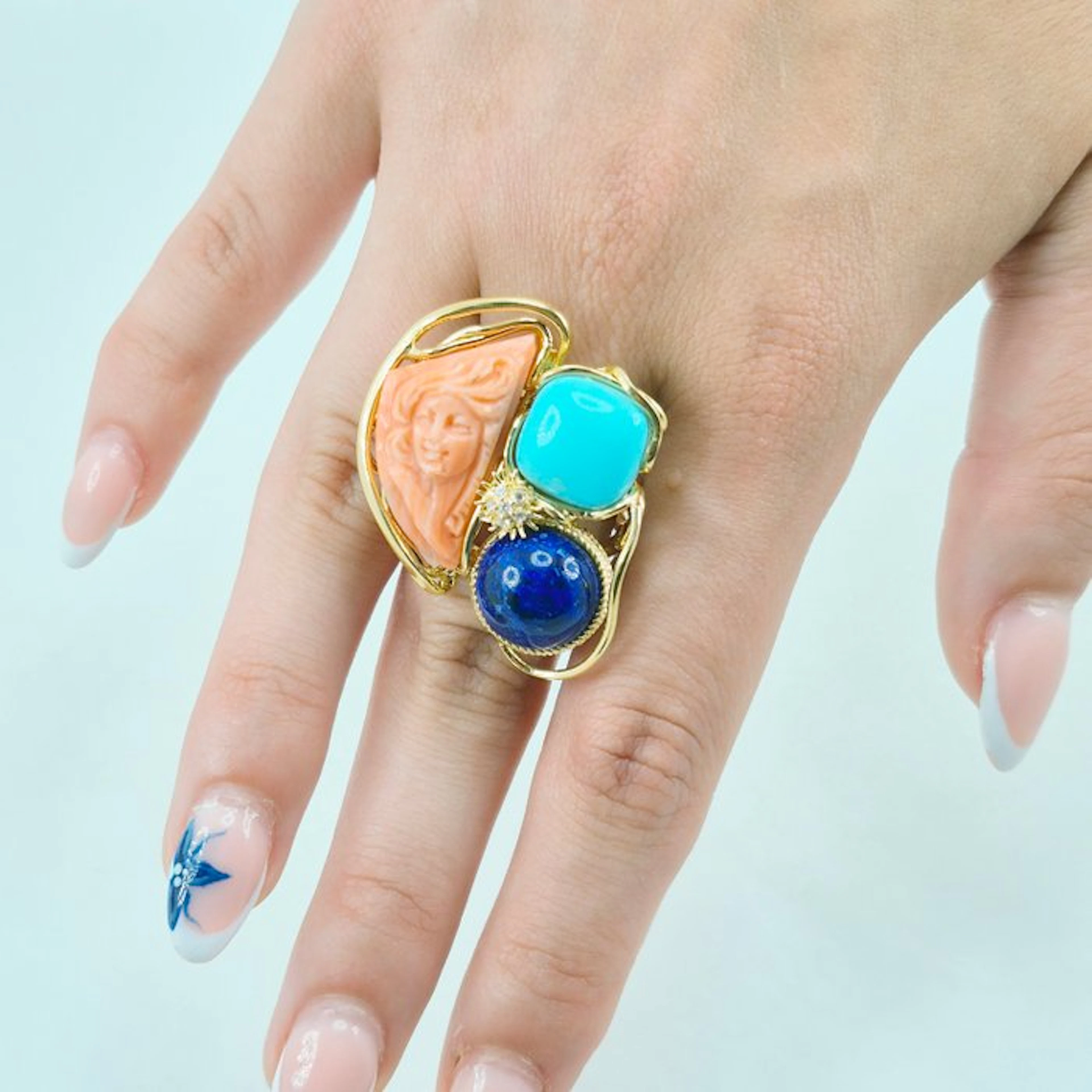 Coral - Silver, Gold-plated - Ring - TURQUIS, PINK CORAL