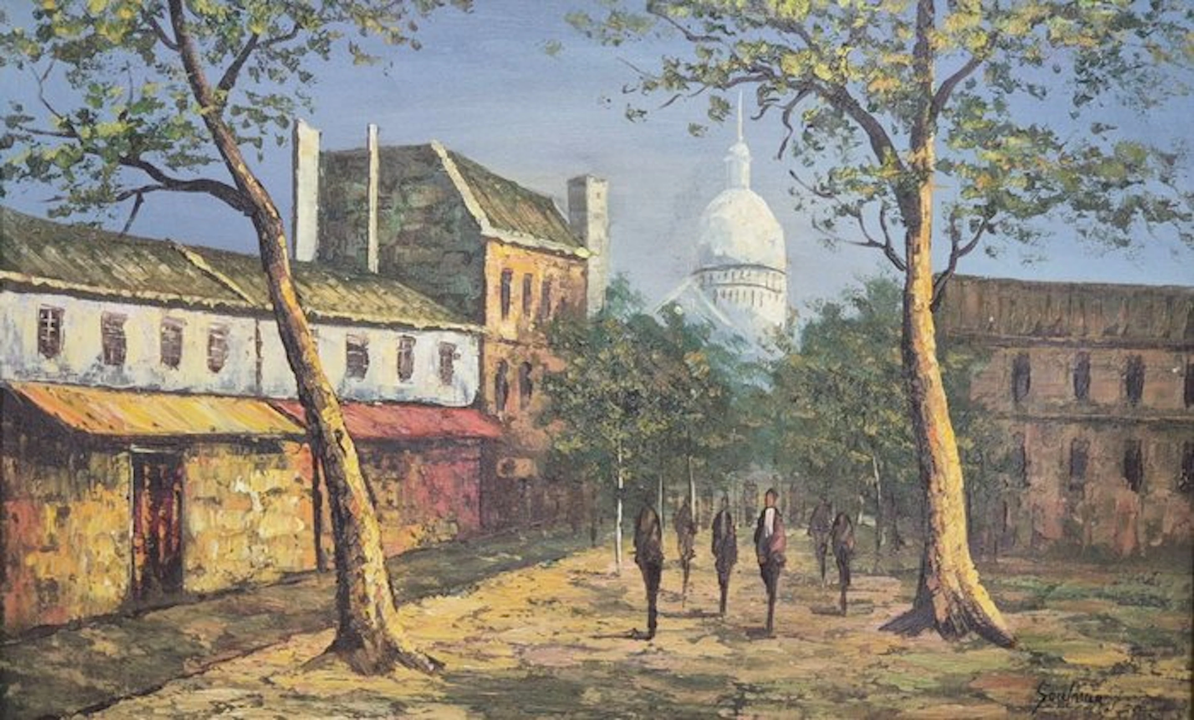 European School (XX-XXI) - Historische Straßenszene mit Personen und Kuppelbau