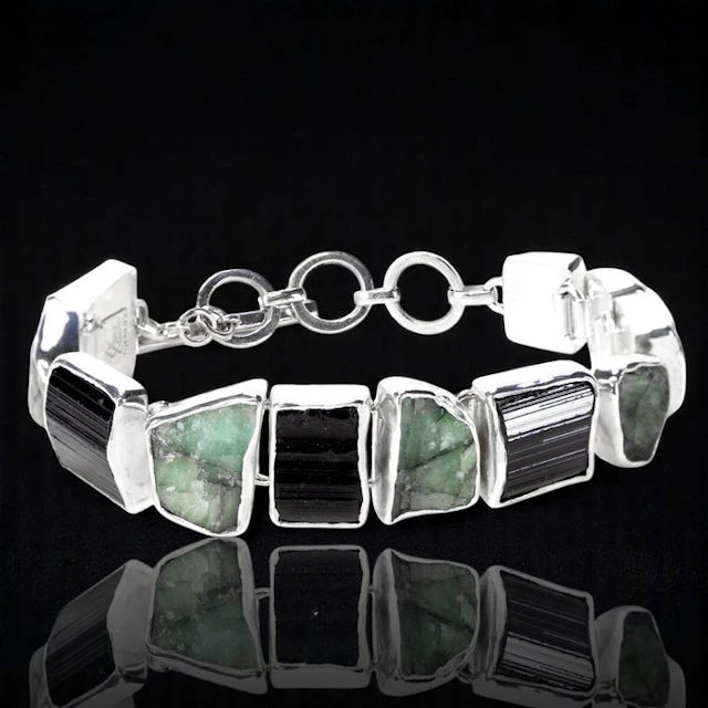 Natural Emerald and Black Tourmaline - Rough Specimen...