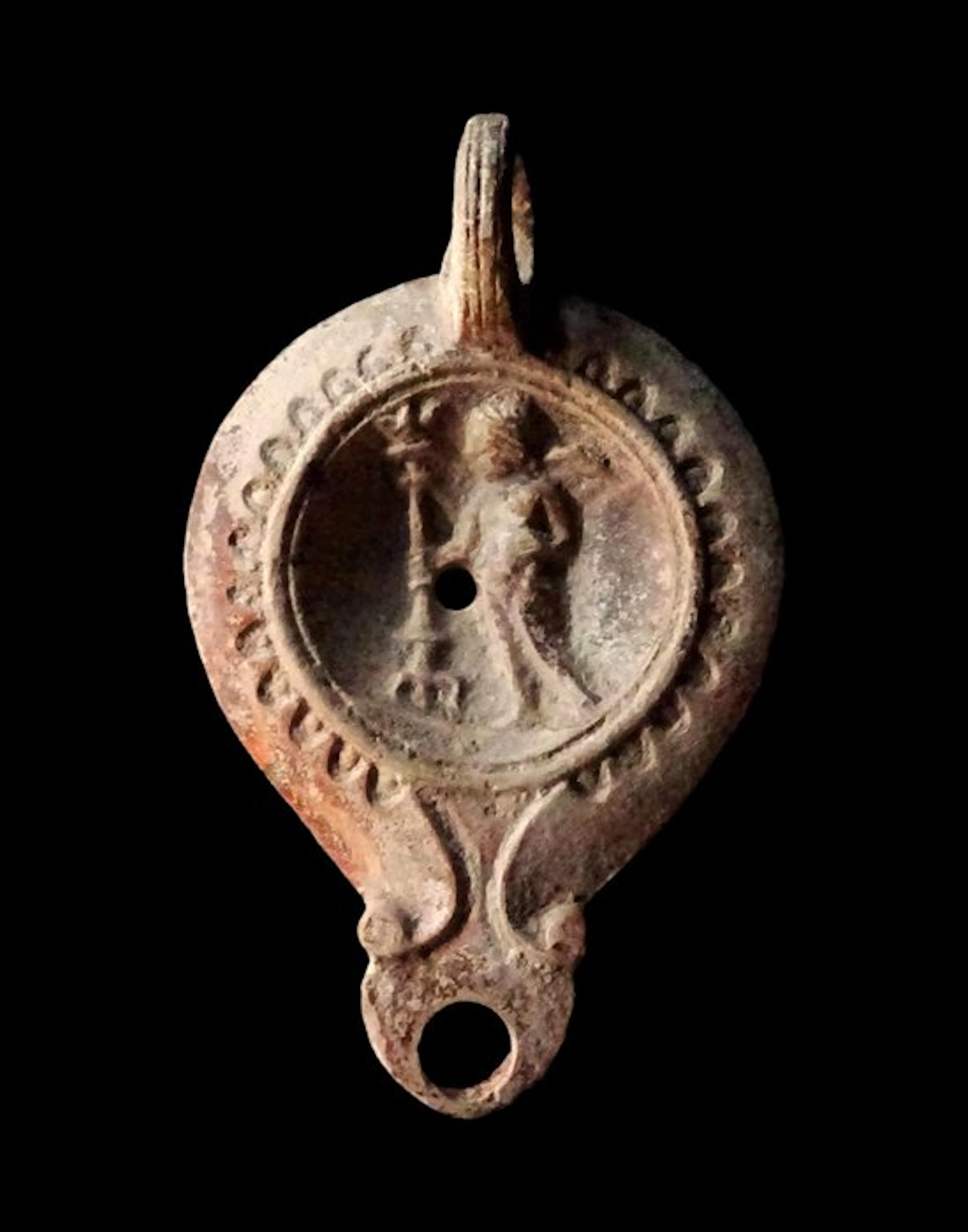 Ancient Roman Ceramic Large oil lamp - Winged Eros...