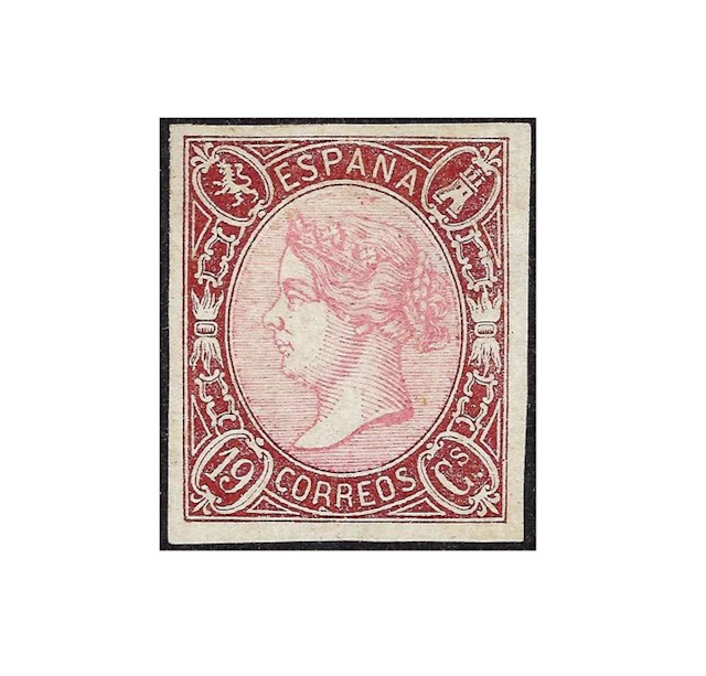 Spain 1865 - Isabel II 19 cuartos castaño y rosa...