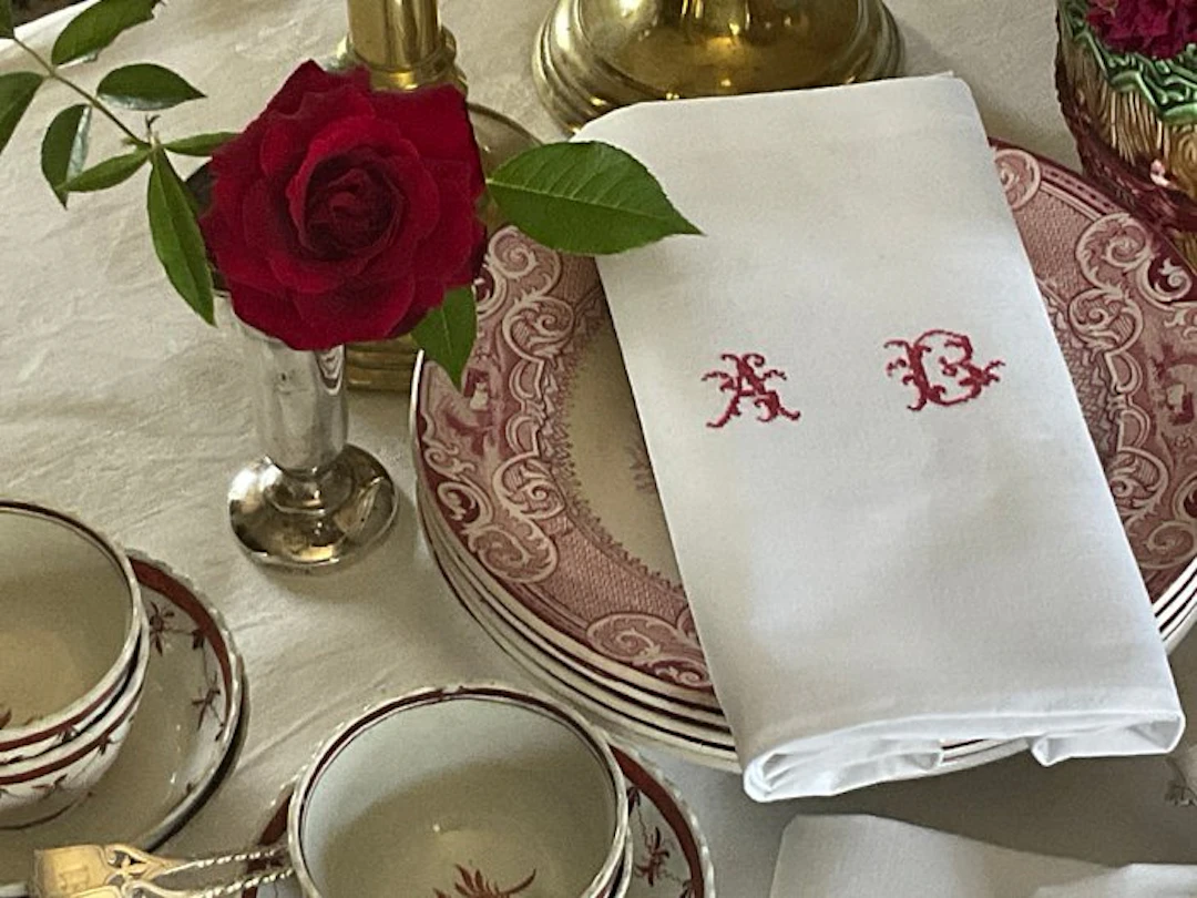 6 Early XXth Century cotton napkins with red A.B