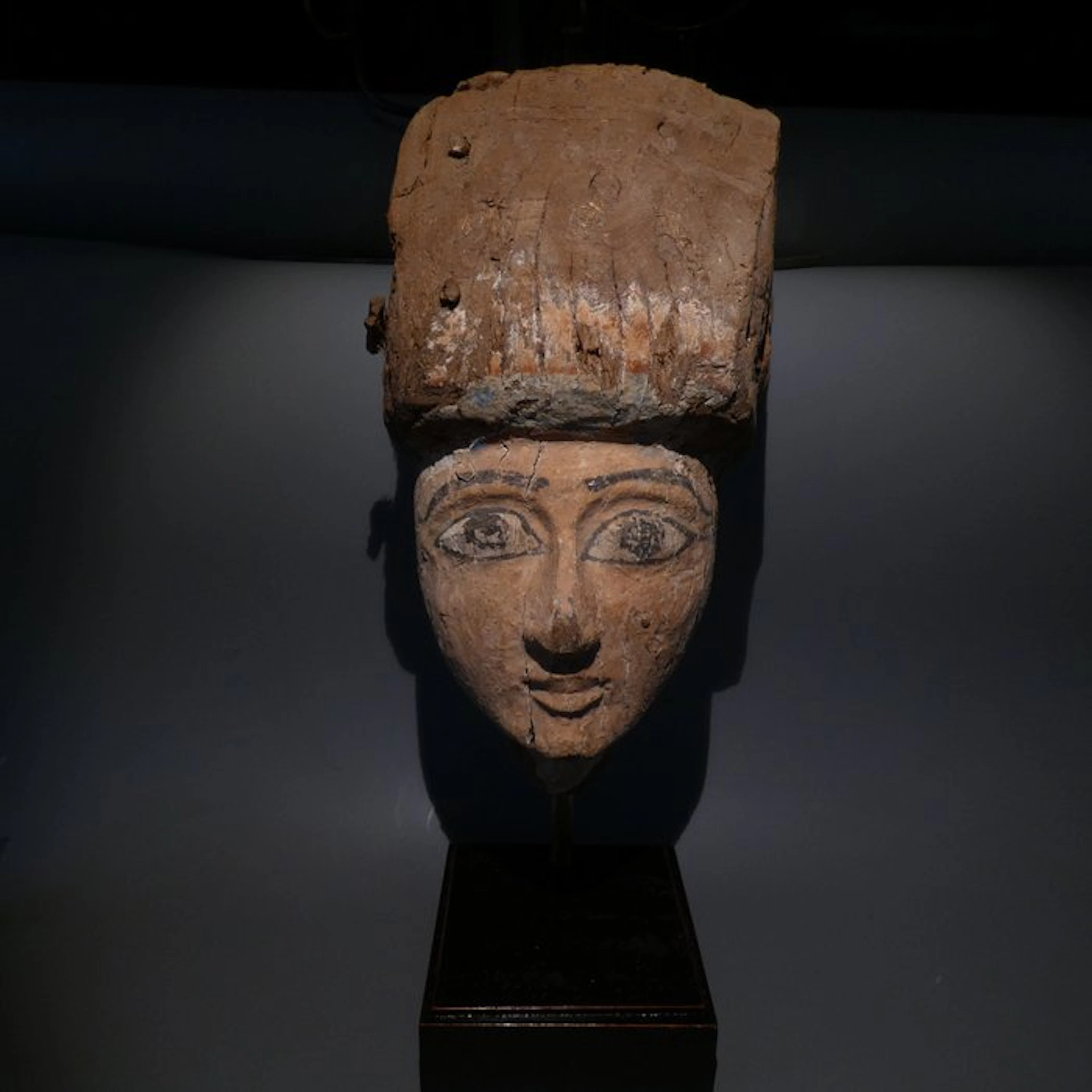 Ancient Egyptian Wood Sarcophagus mask. 28 H. Late Period, 664 - 332 BC