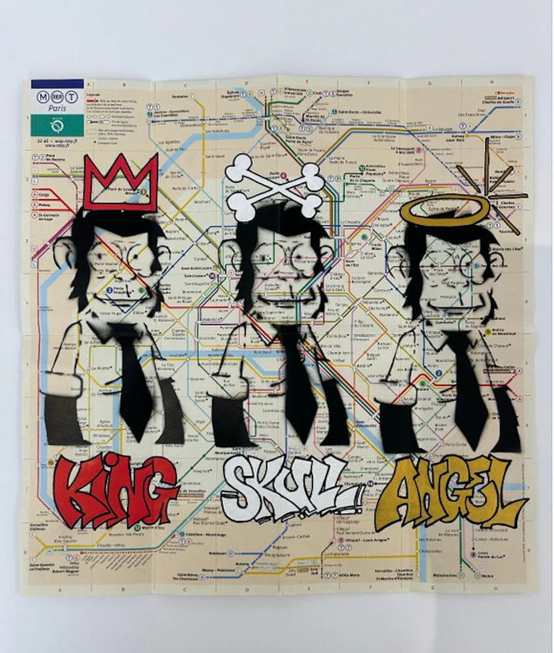 eR.B. - Street Art " 3 Monkeys" sur plan de metro de Paris