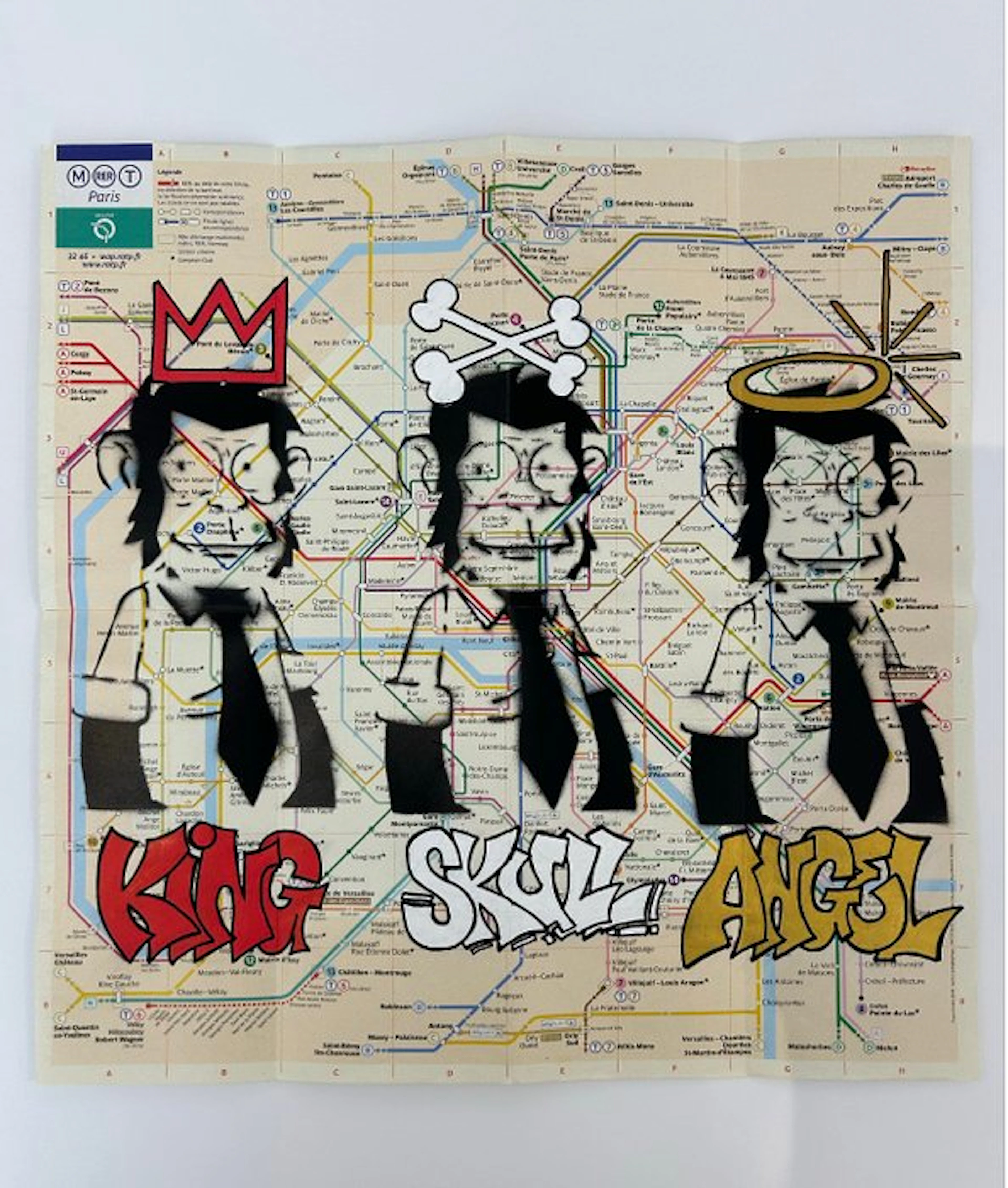 eR.B. - Street Art " 3 Monkeys" sur plan de metro de Paris