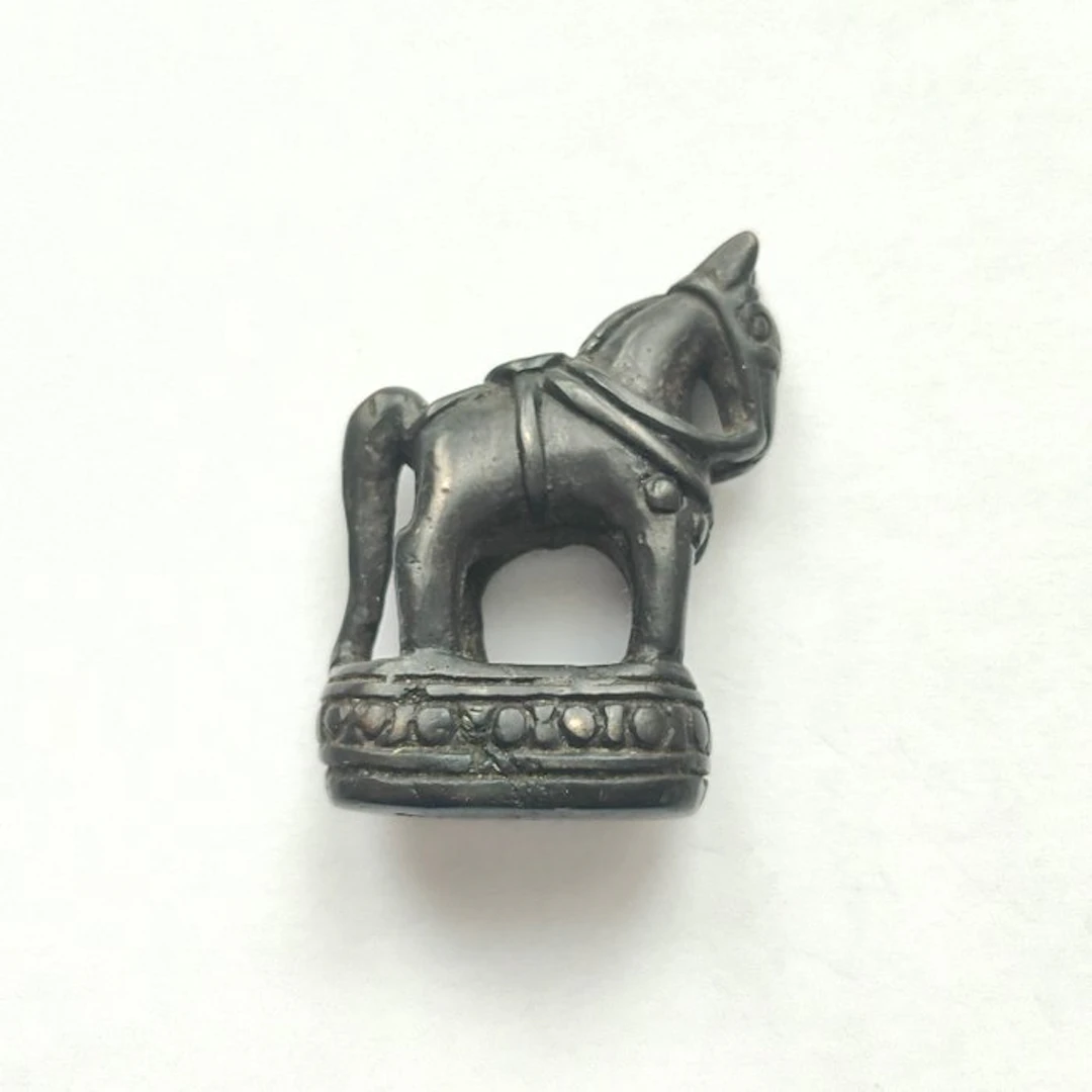 Ancient Indochinese Bronze Standing Horse Shaped Opium Weight Bead - 50 mm