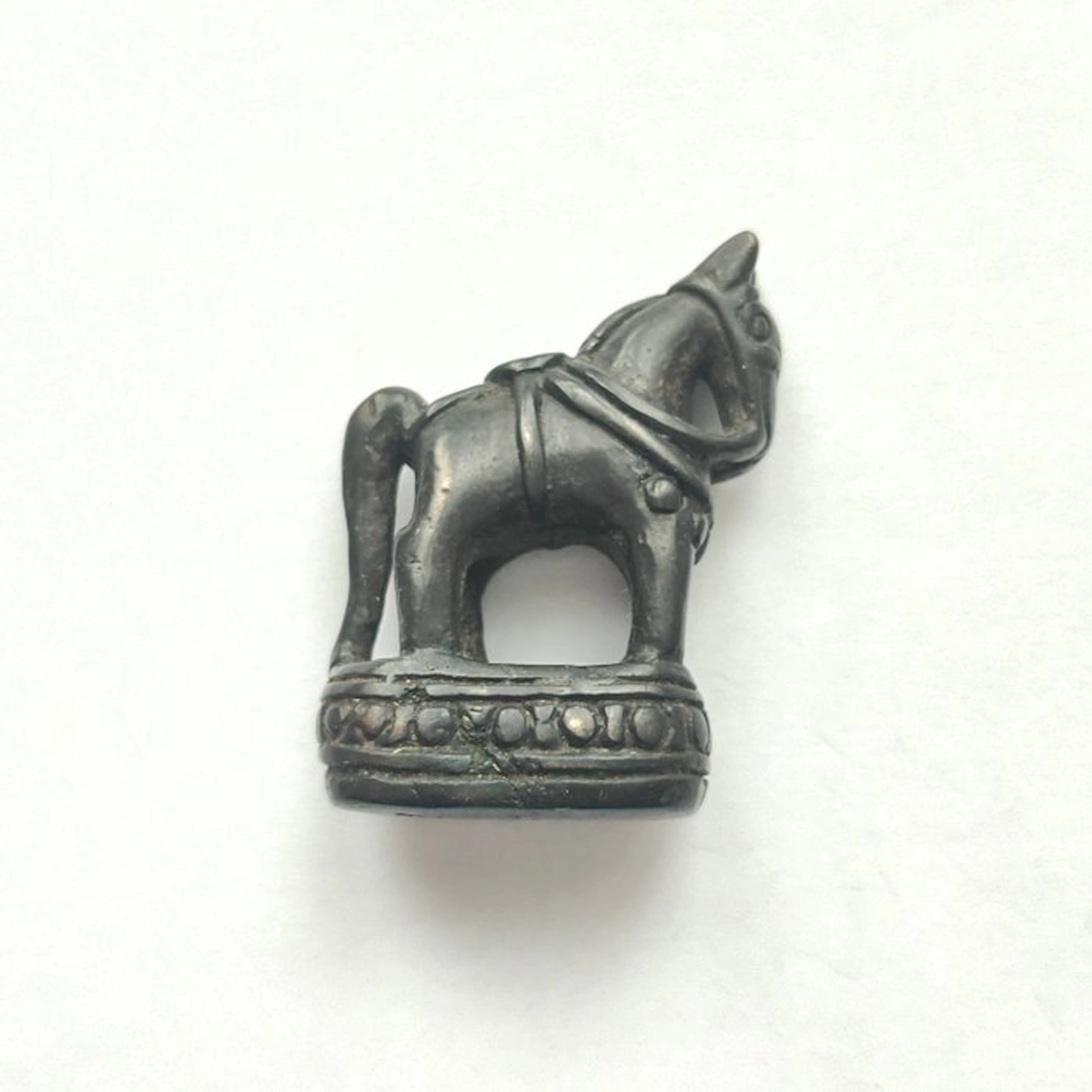 Ancient Indochinese Bronze Standing Horse Shaped Opium Weight Bead - 50 mm