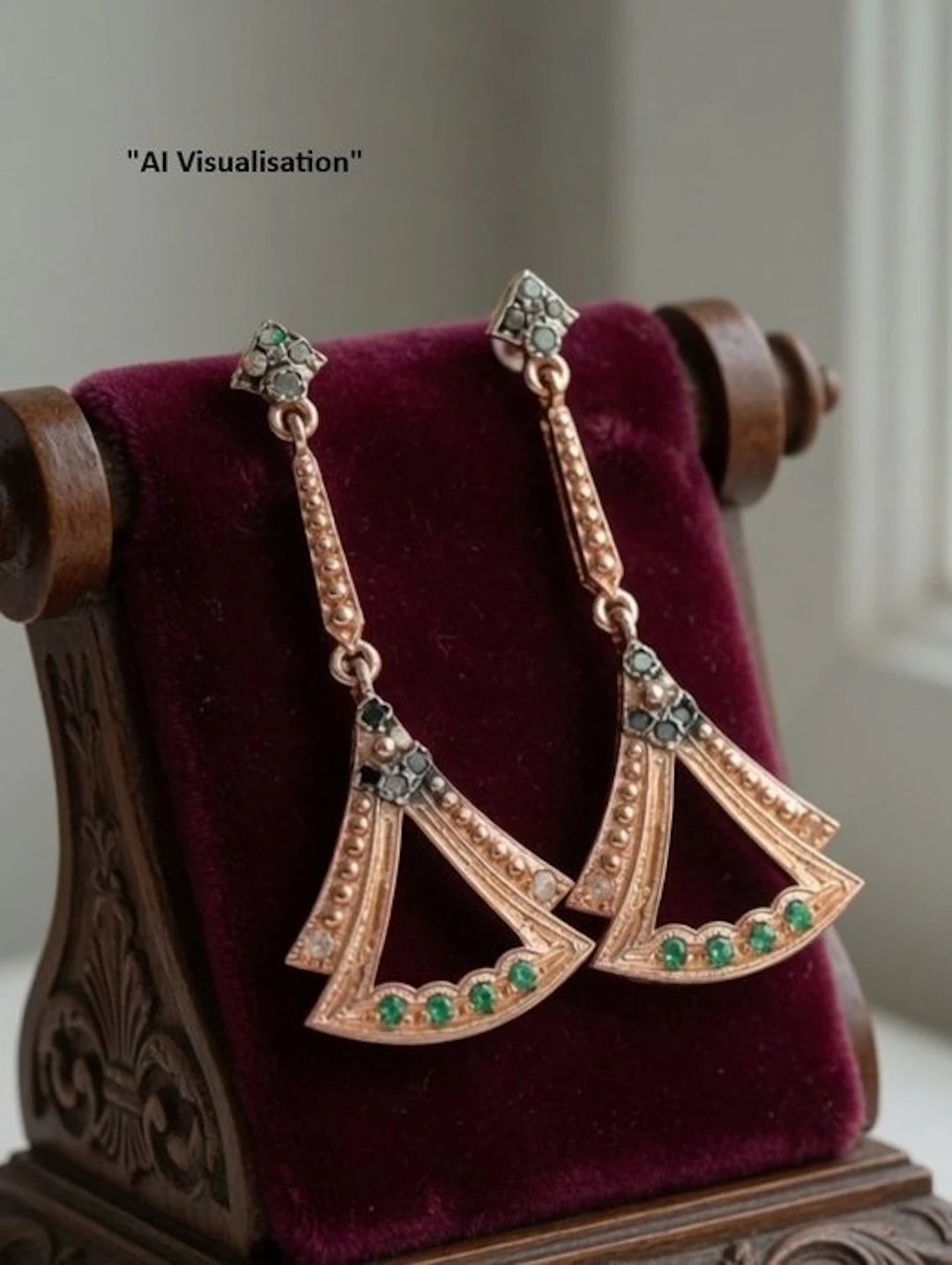No reserve price - Earrings - 9 kt. Silver, Rose gold Emerald - Diamond