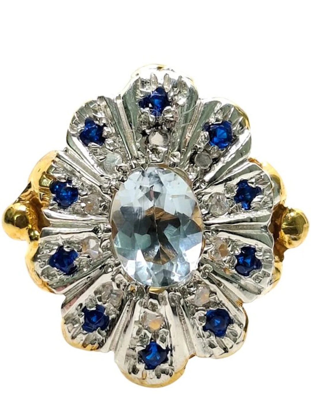 No reserve price - Ring - 9 kt. Silver, Yellow gold Aquamarine - Mixed