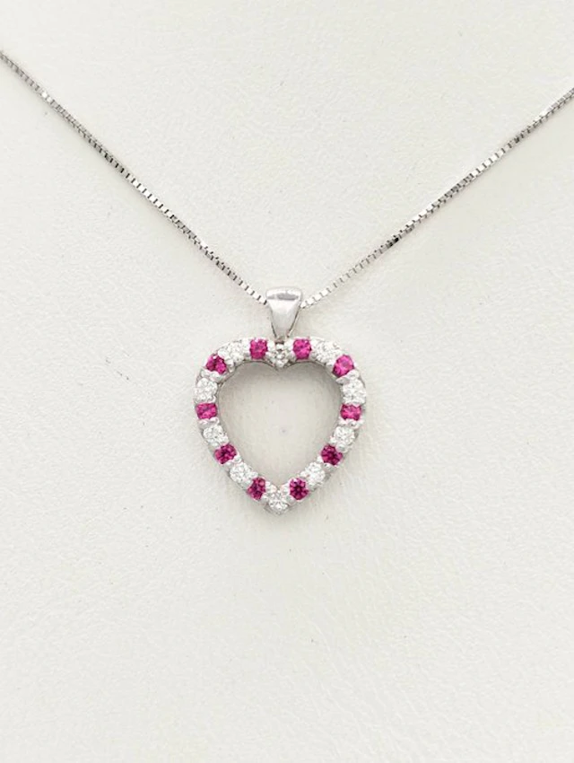 No reserve price - Necklace - 14 kt. White gold Ruby - Diamond