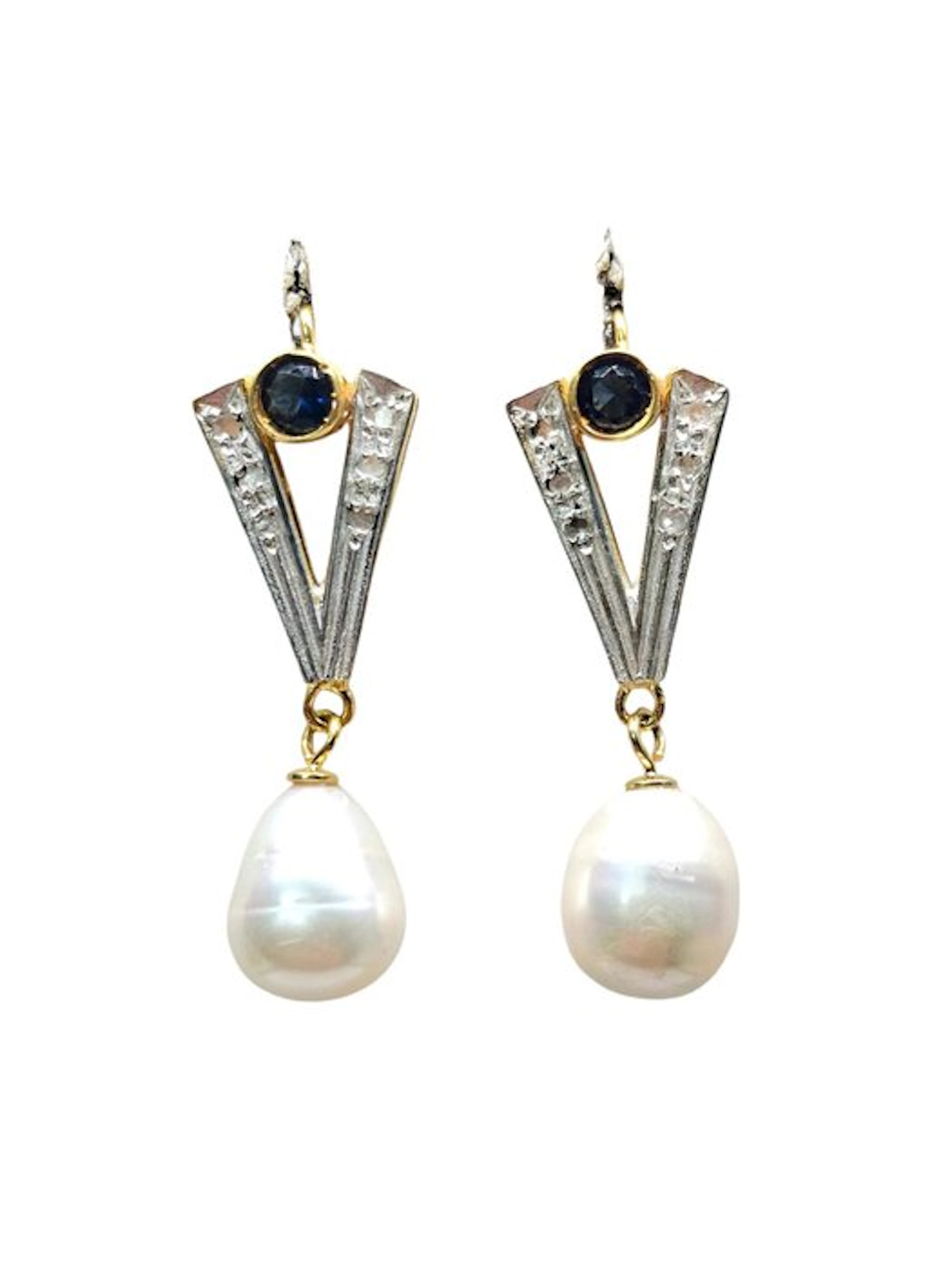 No reserve price - Earrings - 9 kt. Silver, Yellow gold Pearl - Mixed gemstones