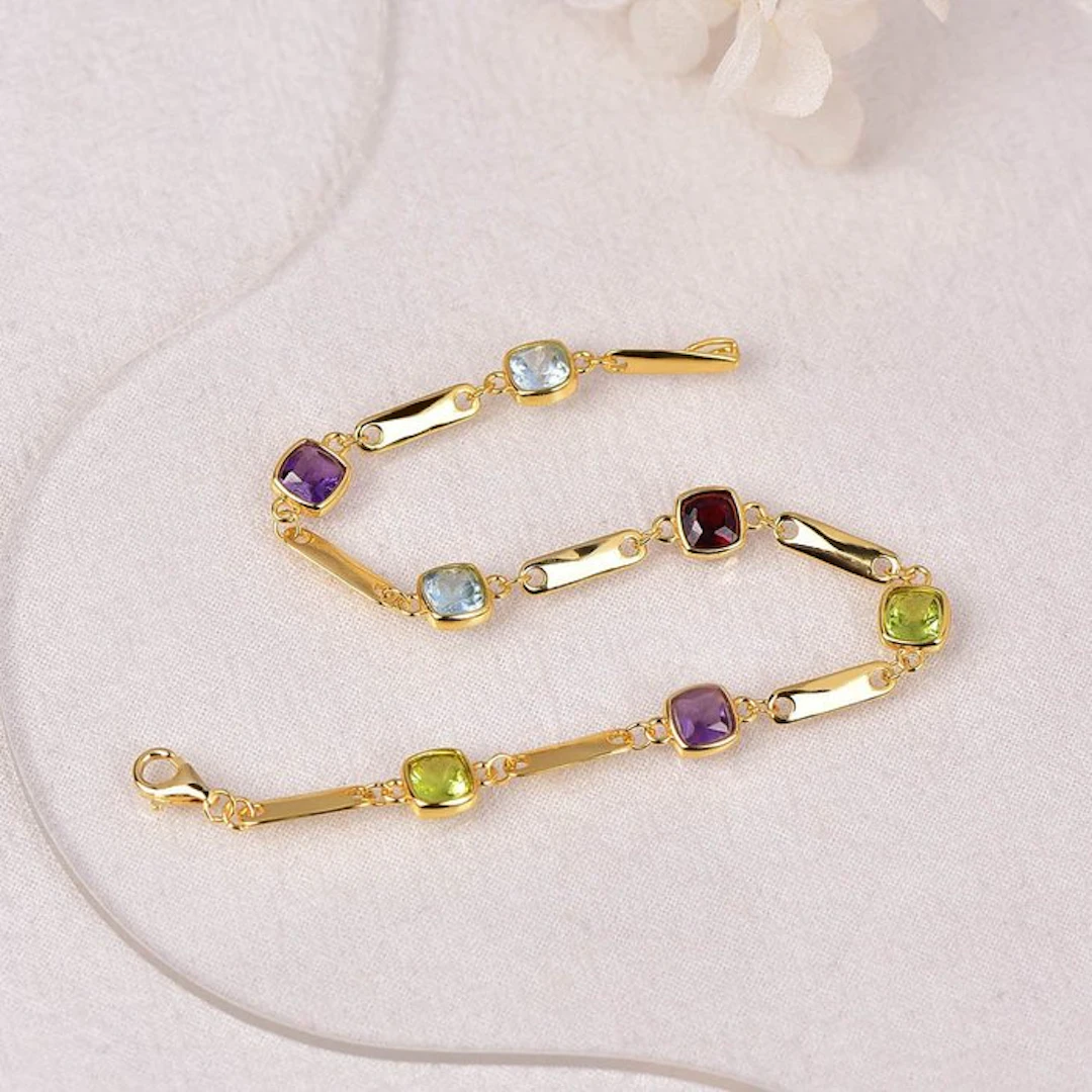 No reserve price - Bracelet Silver - Mixed gemstones - Certified