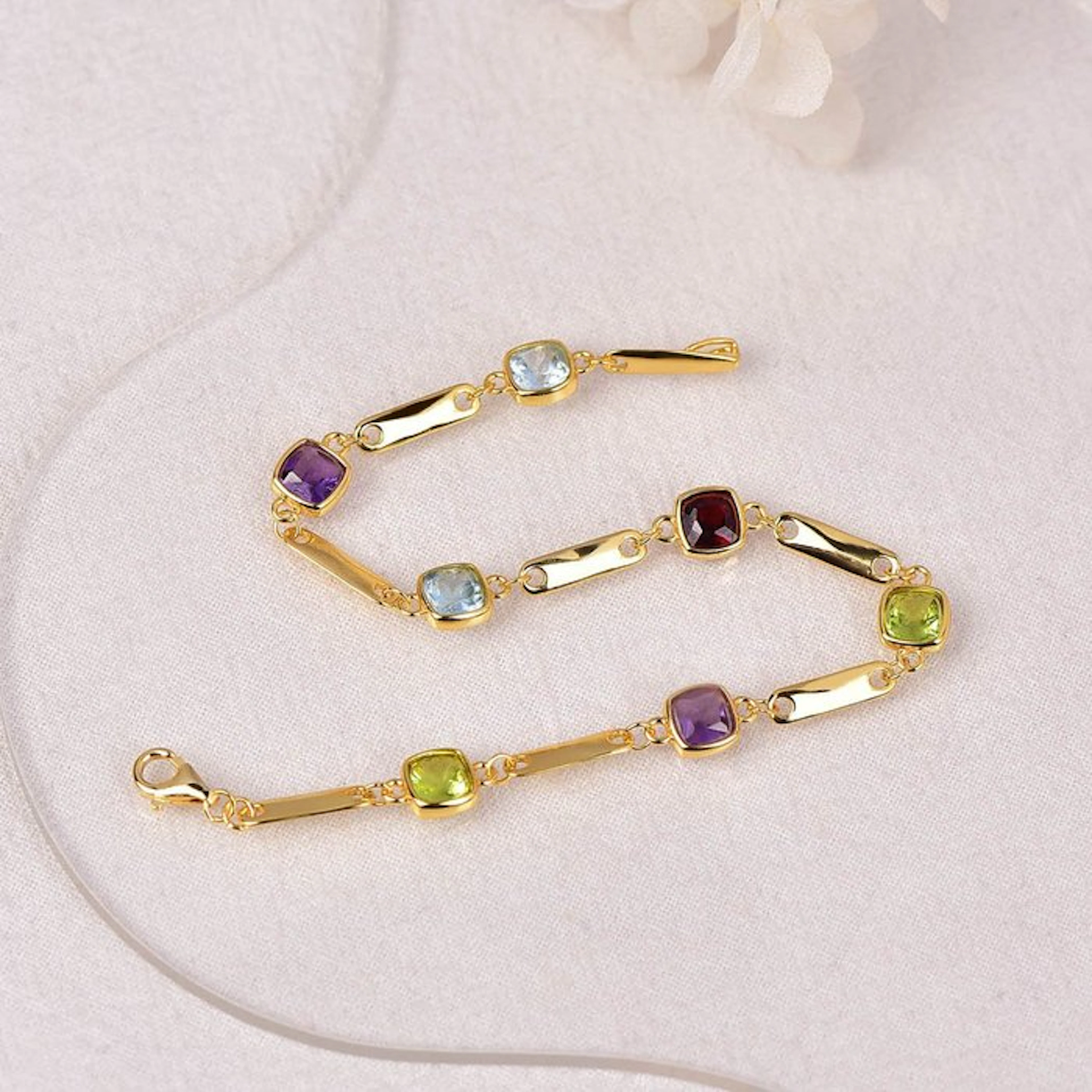 No reserve price - Bracelet Silver - Mixed gemstones - Certified