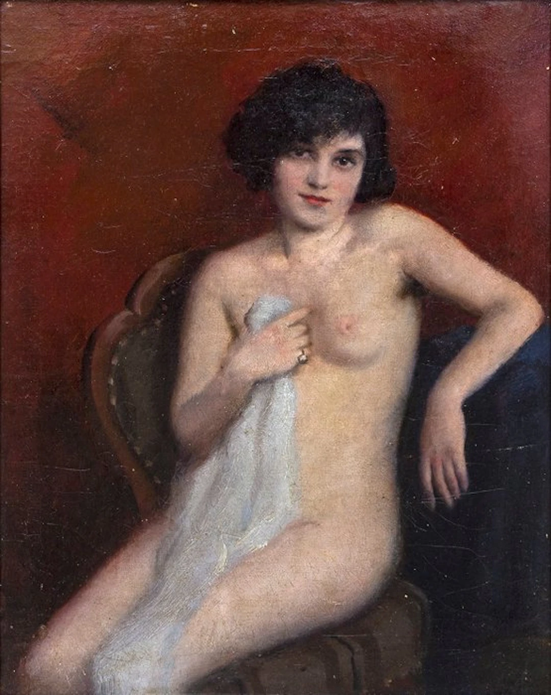 Pittore Franco-italiano (XIX) - Nudo femminile in interno (L’Ingénue)