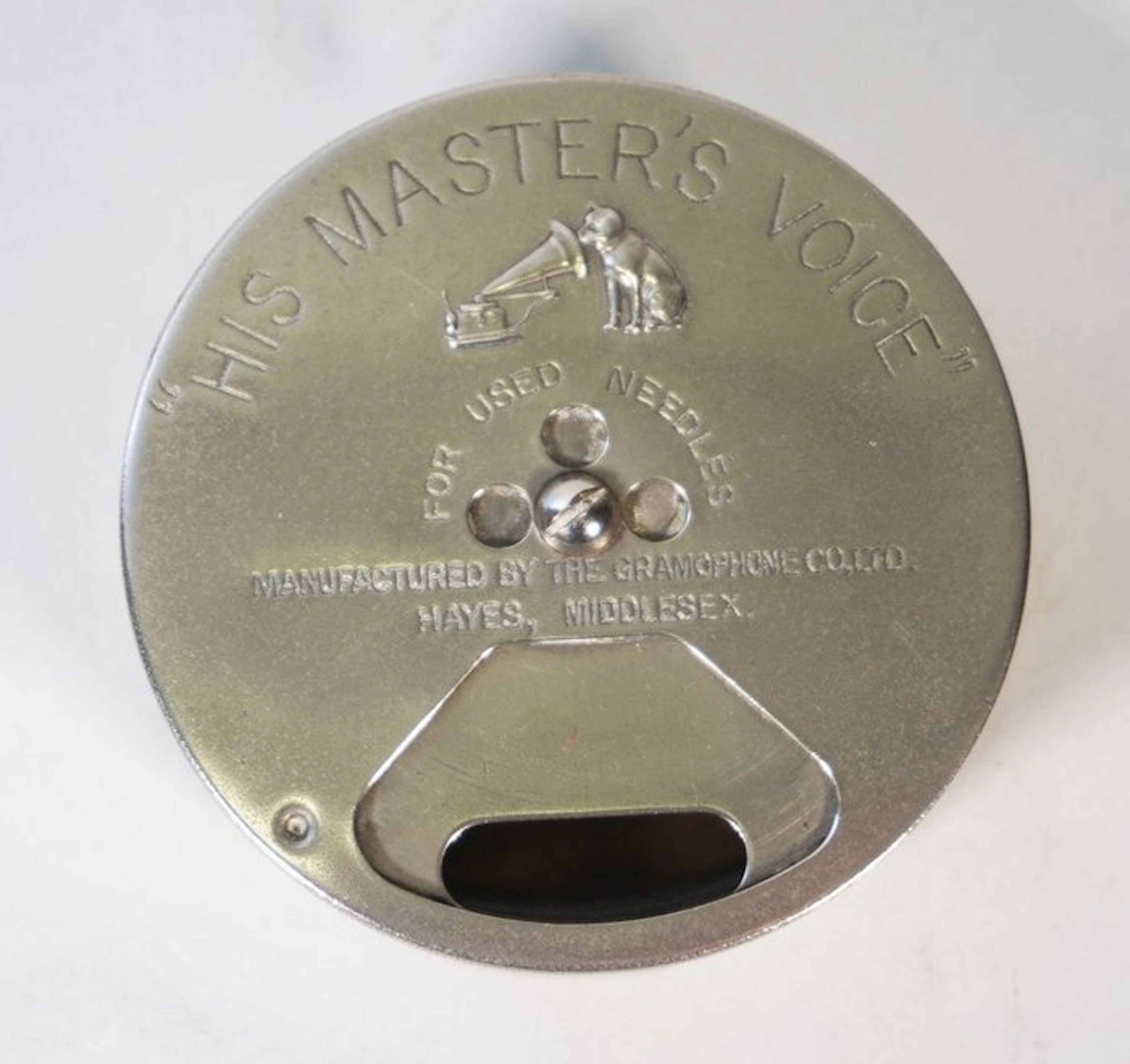 His Masters Voice - Grote ronde naaldendoos 78 rpm gramophone player