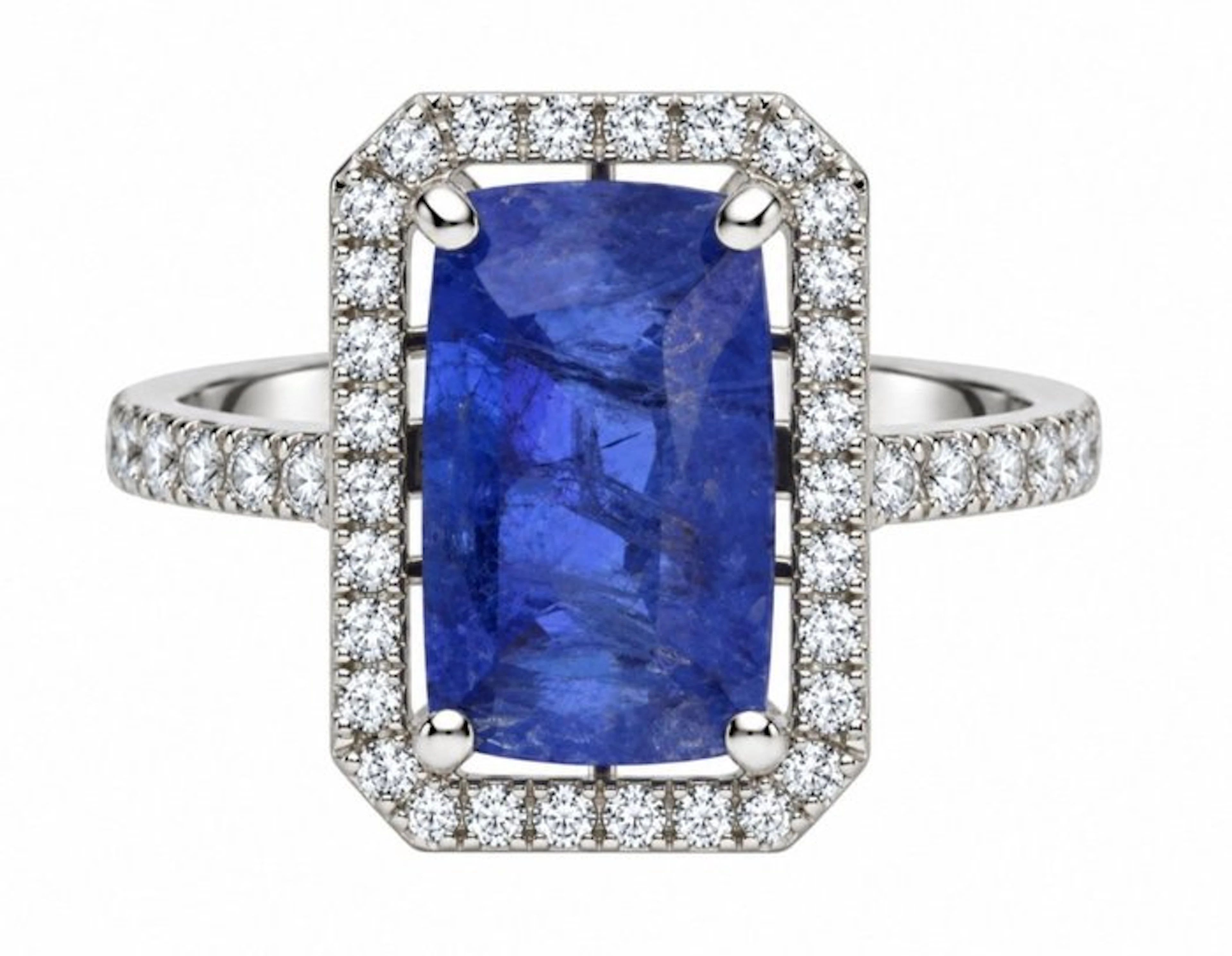 No reserve price - Ring - 14 kt. White gold - 4.39ct. tw. Tanzanite - Diamond
