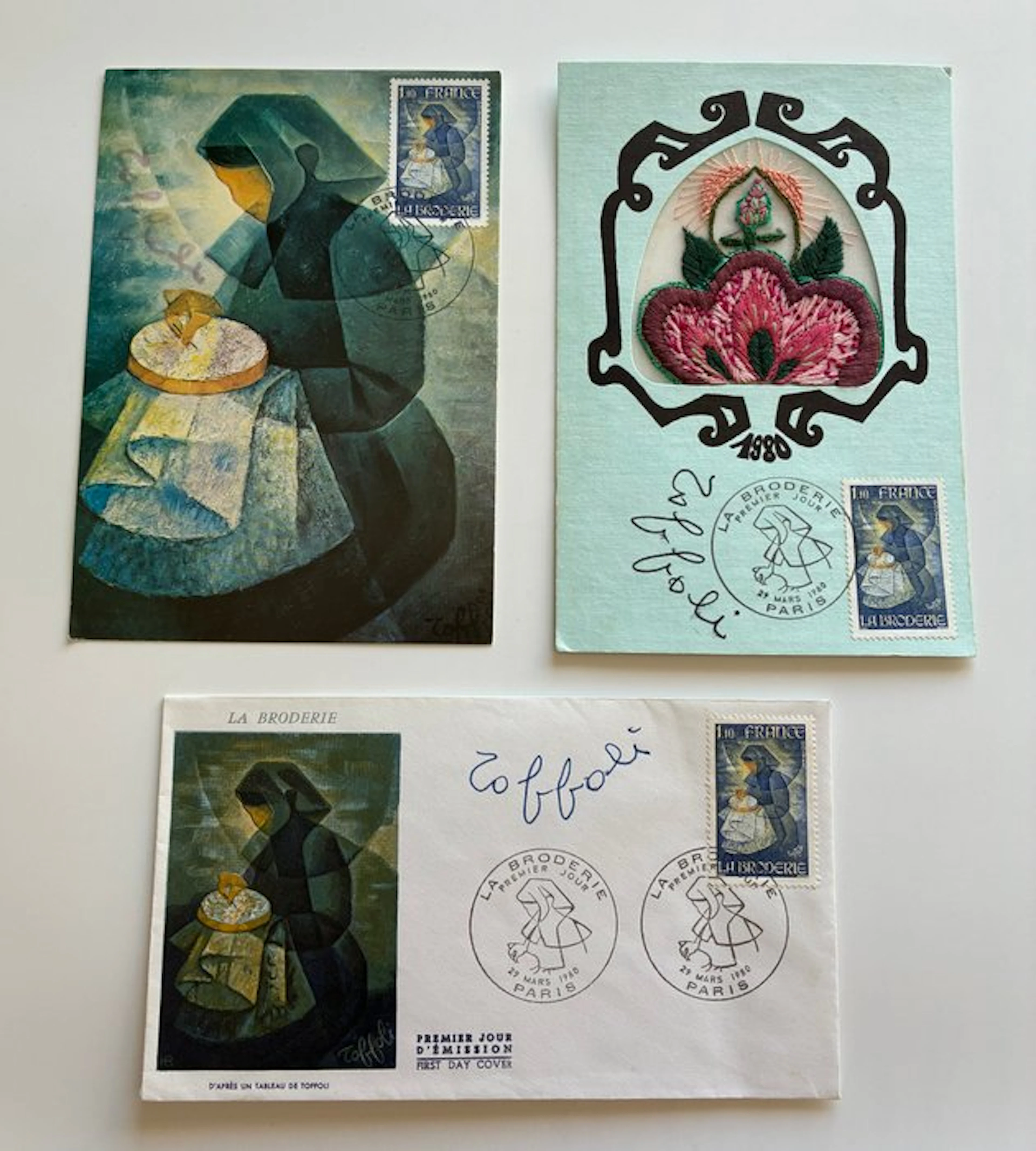 Louis Toffoli (1907-1999) - Lot de 3 oeuvres signées (dont une broderie)
