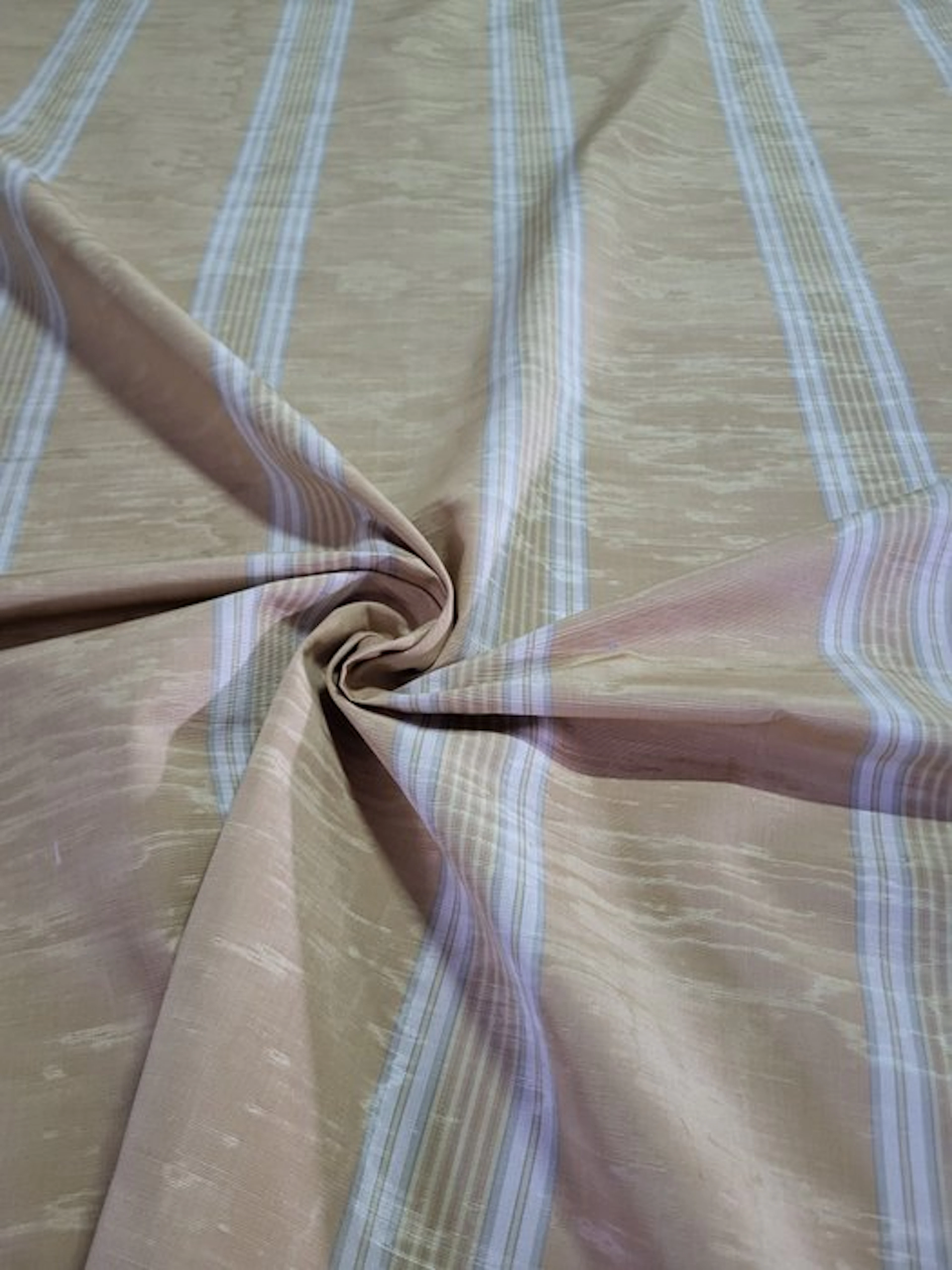 Wonderful striped damask fabric with an orange moiré background