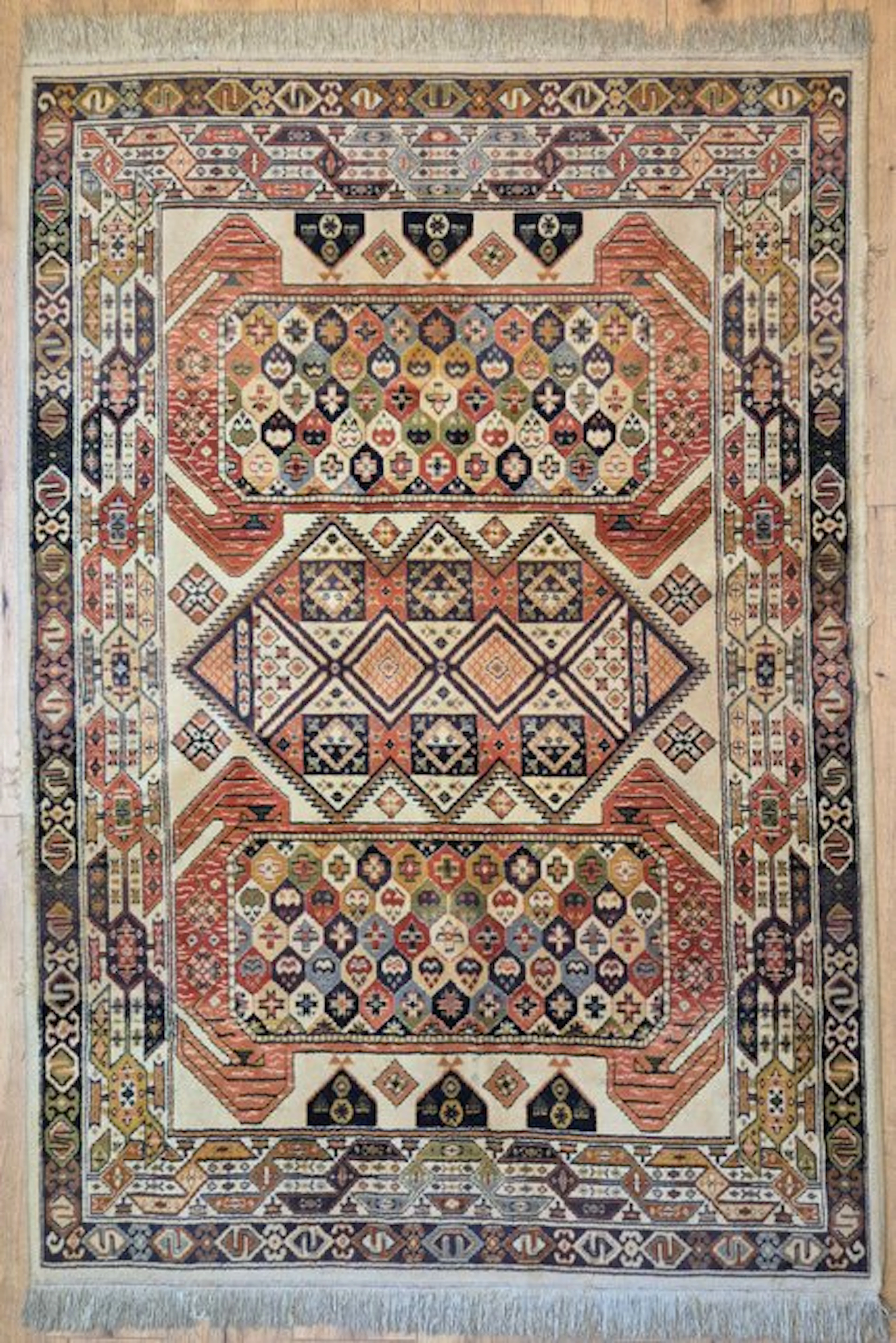 Beautiful antique Derbent Kazak Oriental rug with a geometric pattern