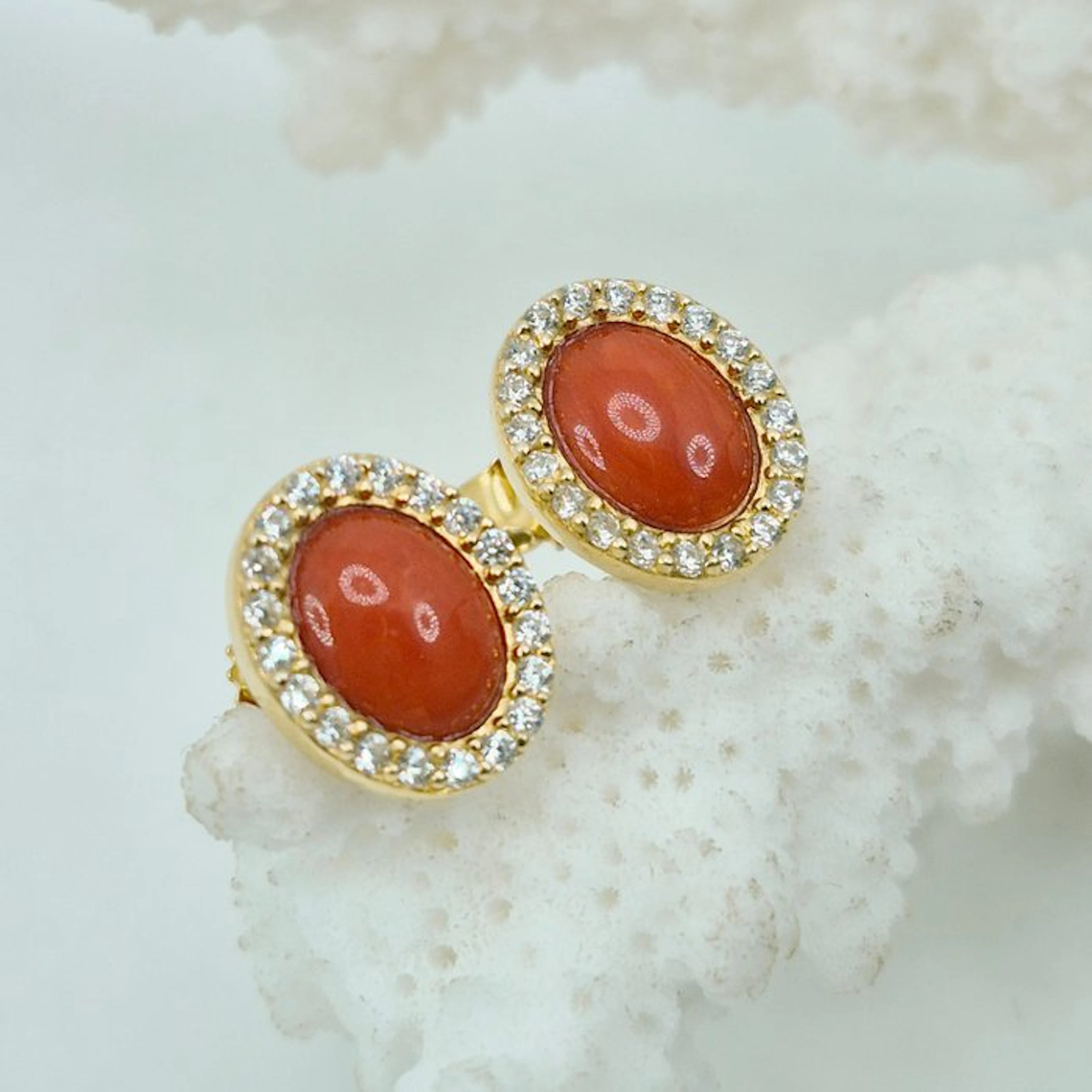Coral - Silver, Gold-plated - Earrings - CORALLO MEDITERRANEO