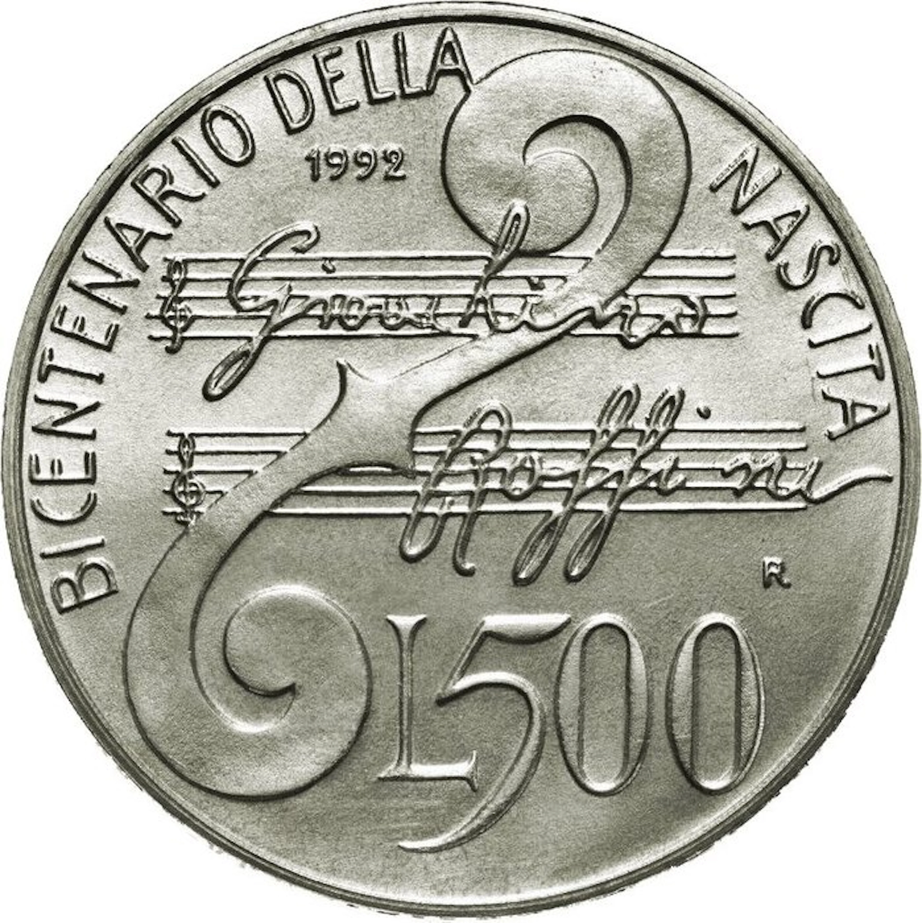 Italy. 500 Lire 1992 "Gioacchino Rossini " BU (No reserve price)