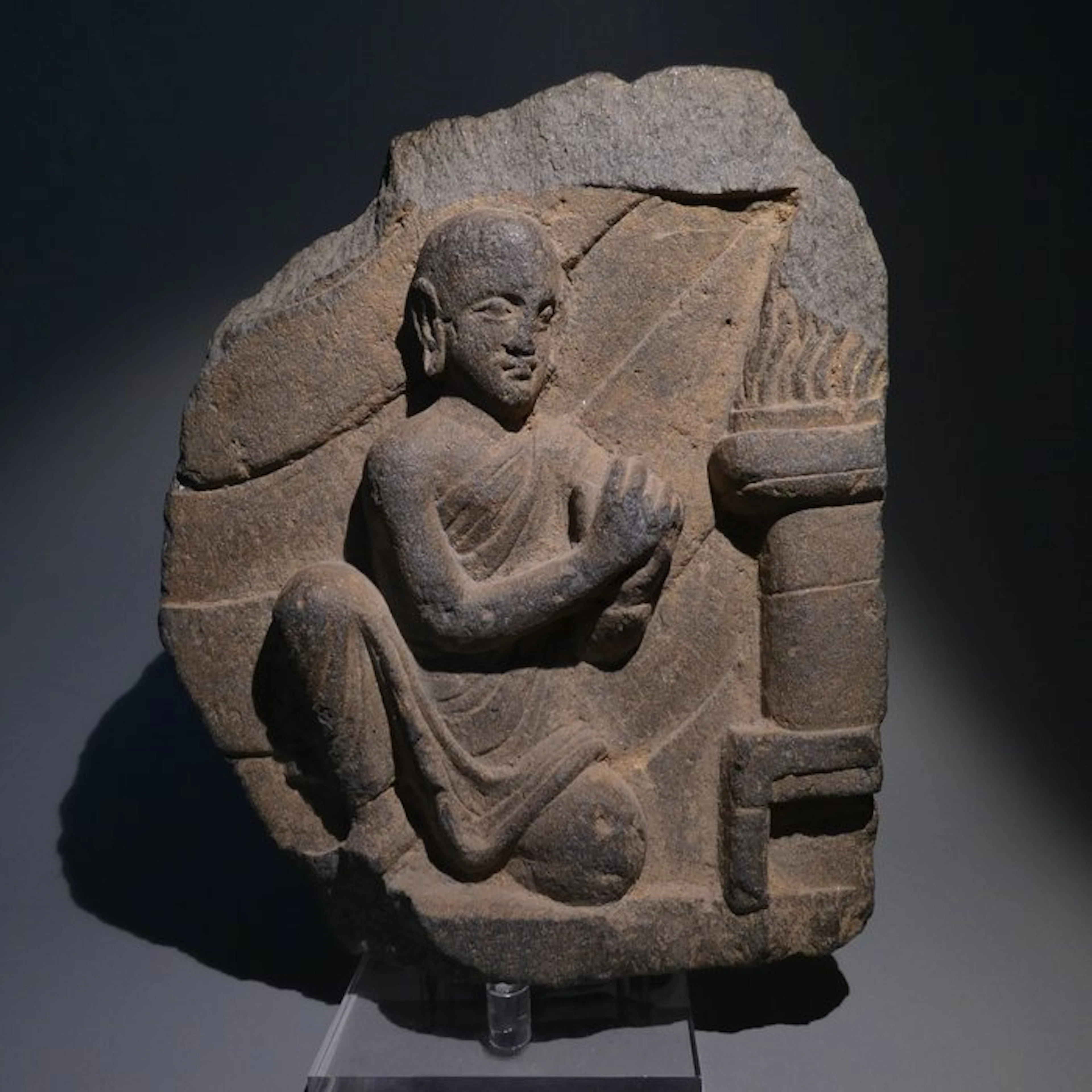 Gandhara Schist Relief Buddhist monk. 20,5 cm H. 1st - 2nd century A.D.