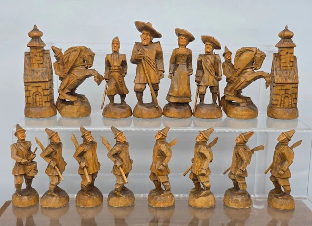 Hand carved wood german chess set