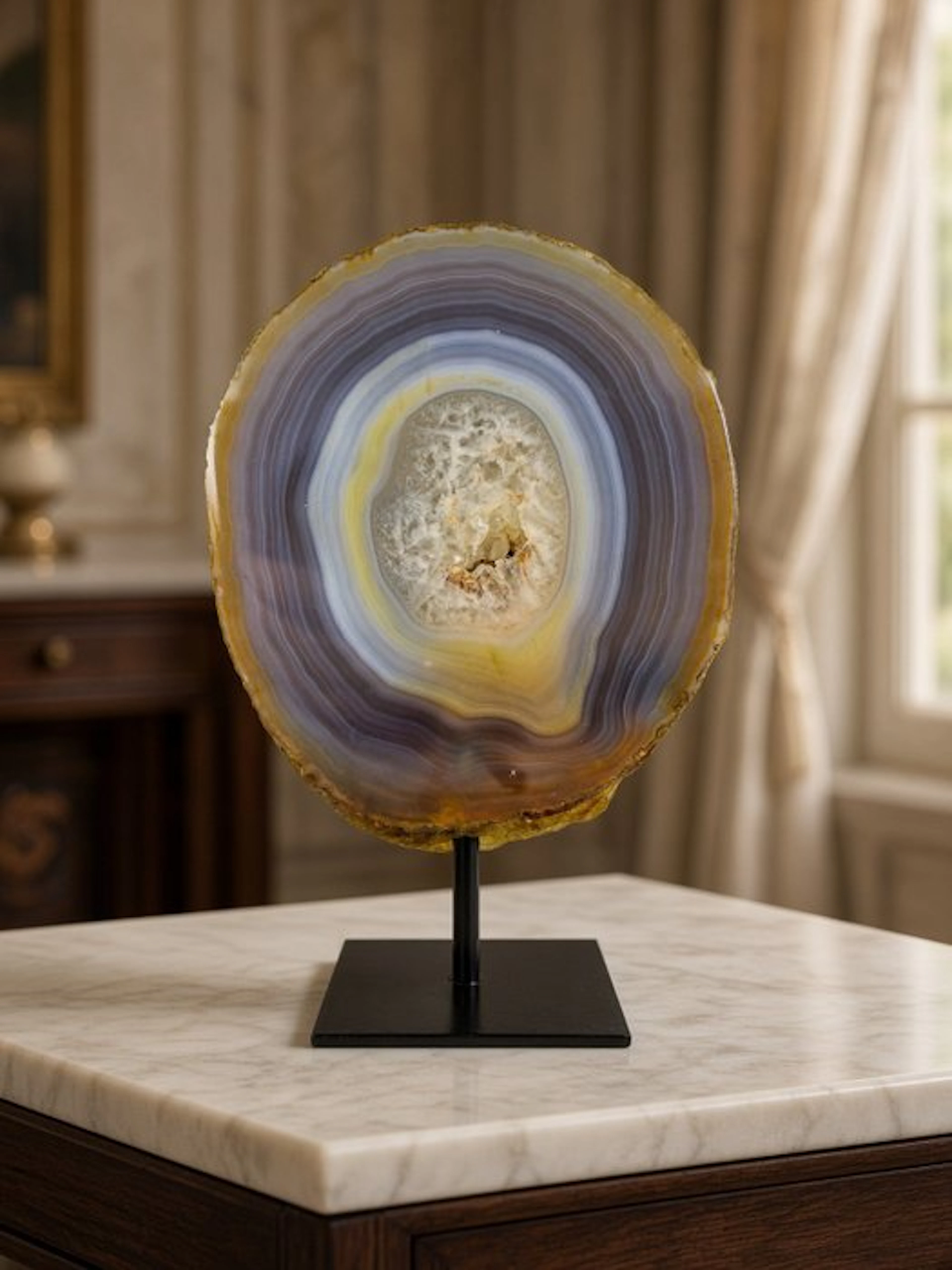 Very rare natural agate with crystal portal geode on...