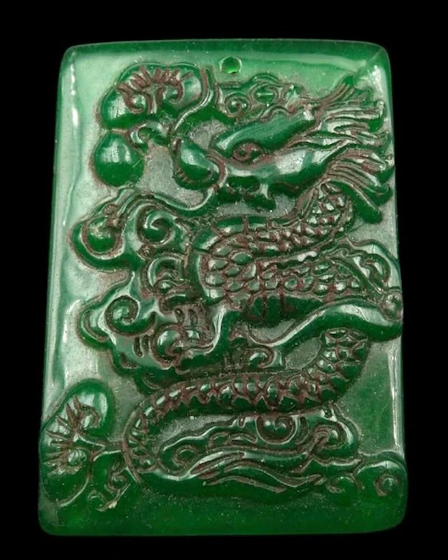 Jade - Great Dragon Amulet - Celestial Imperial Dragon - Protector King - Fire