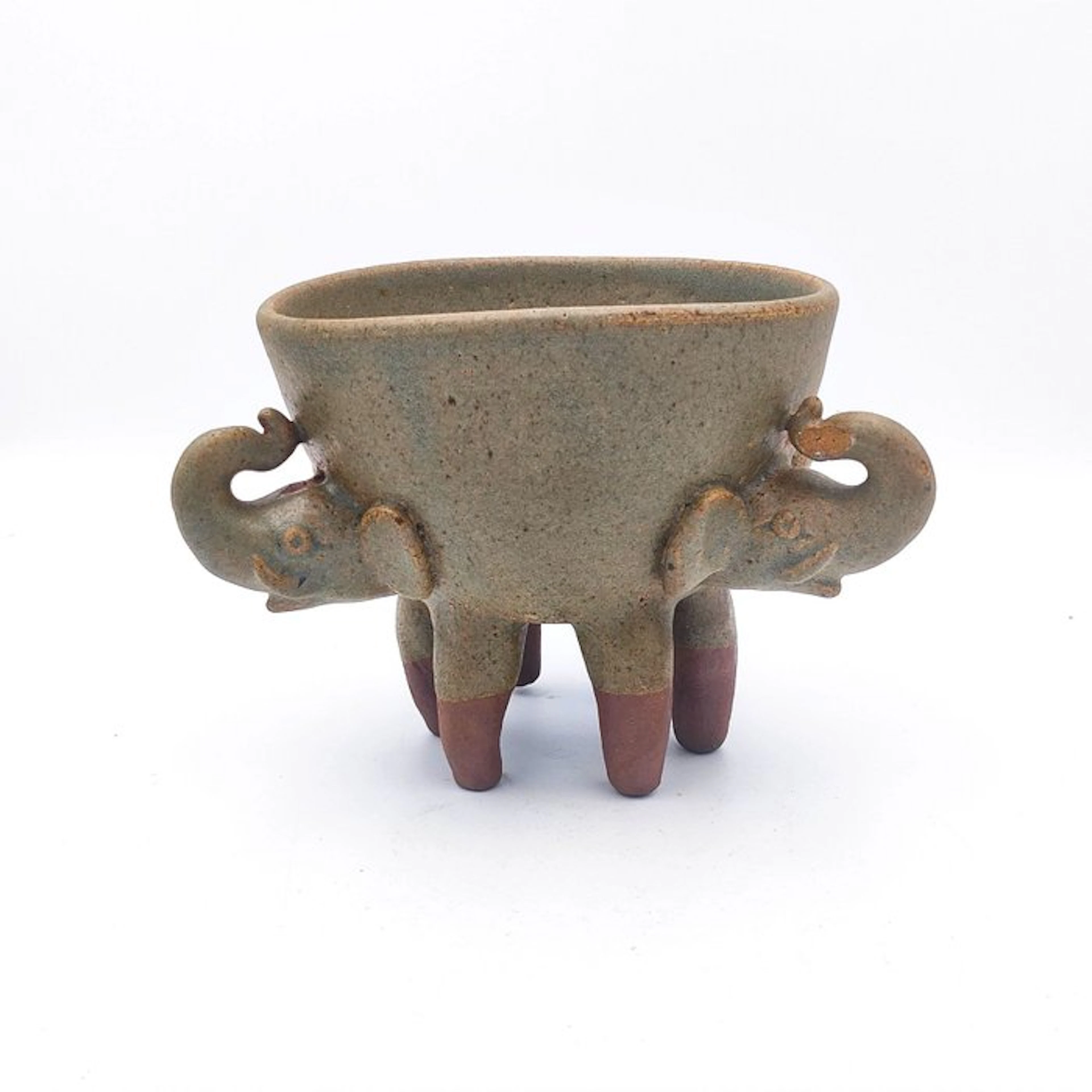Lanna Kingdom Glazed Ceramic Decorative Bowl Dish with Elephants - 140 mm