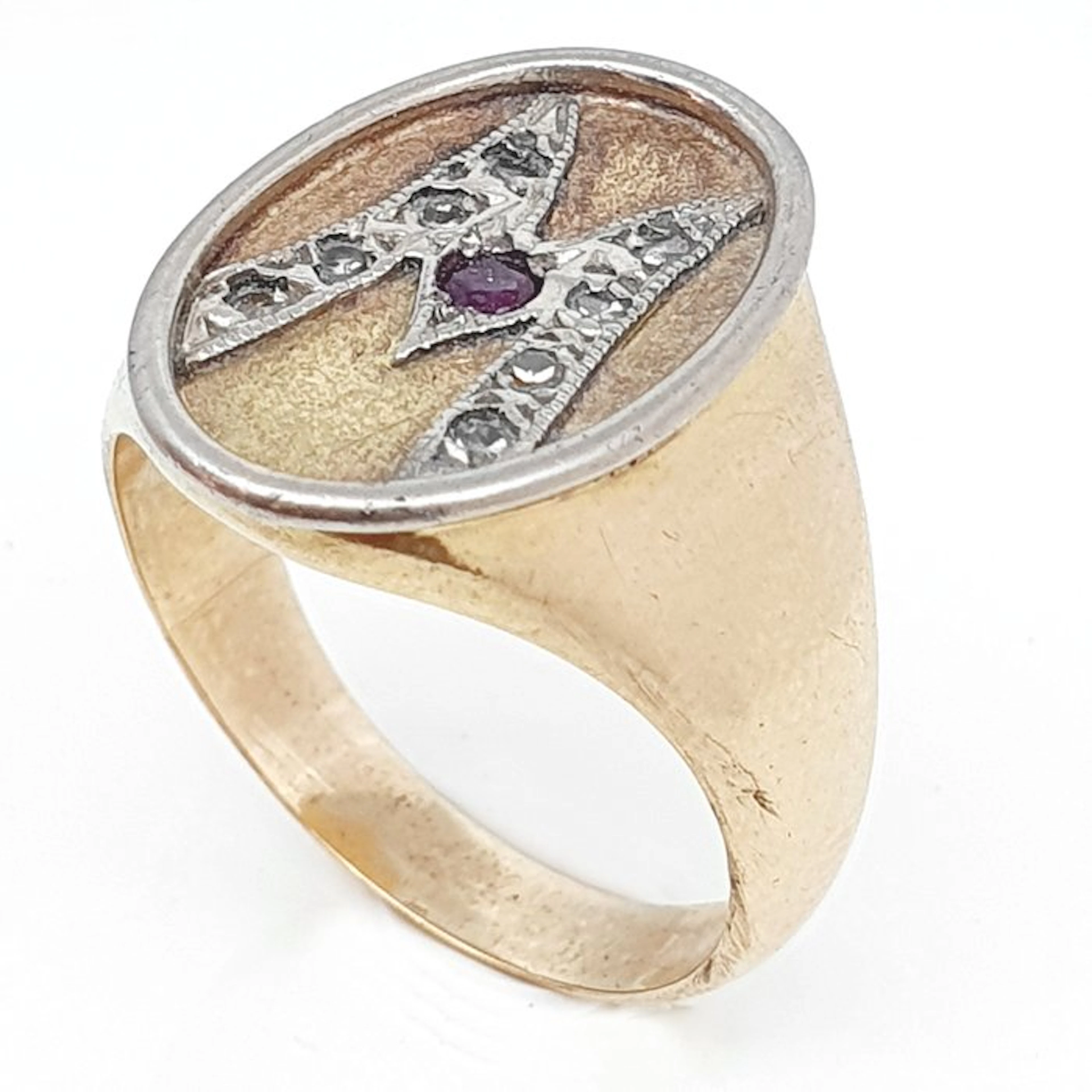 Ring - 18 kt. Yellow gold, White gold - 0.04ct. tw. Diamond (Natural) - Ruby