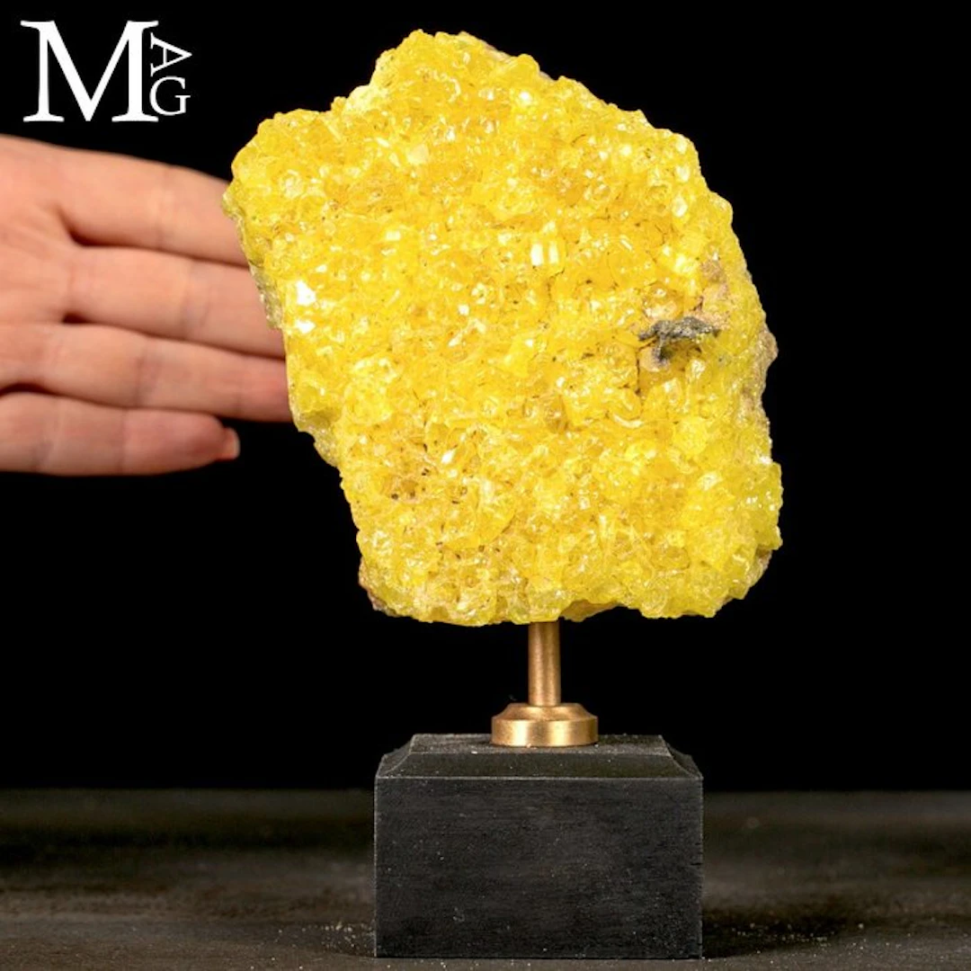 Vibrant Yellow Crystalline Sulfur Rich Drusy Sulfur...