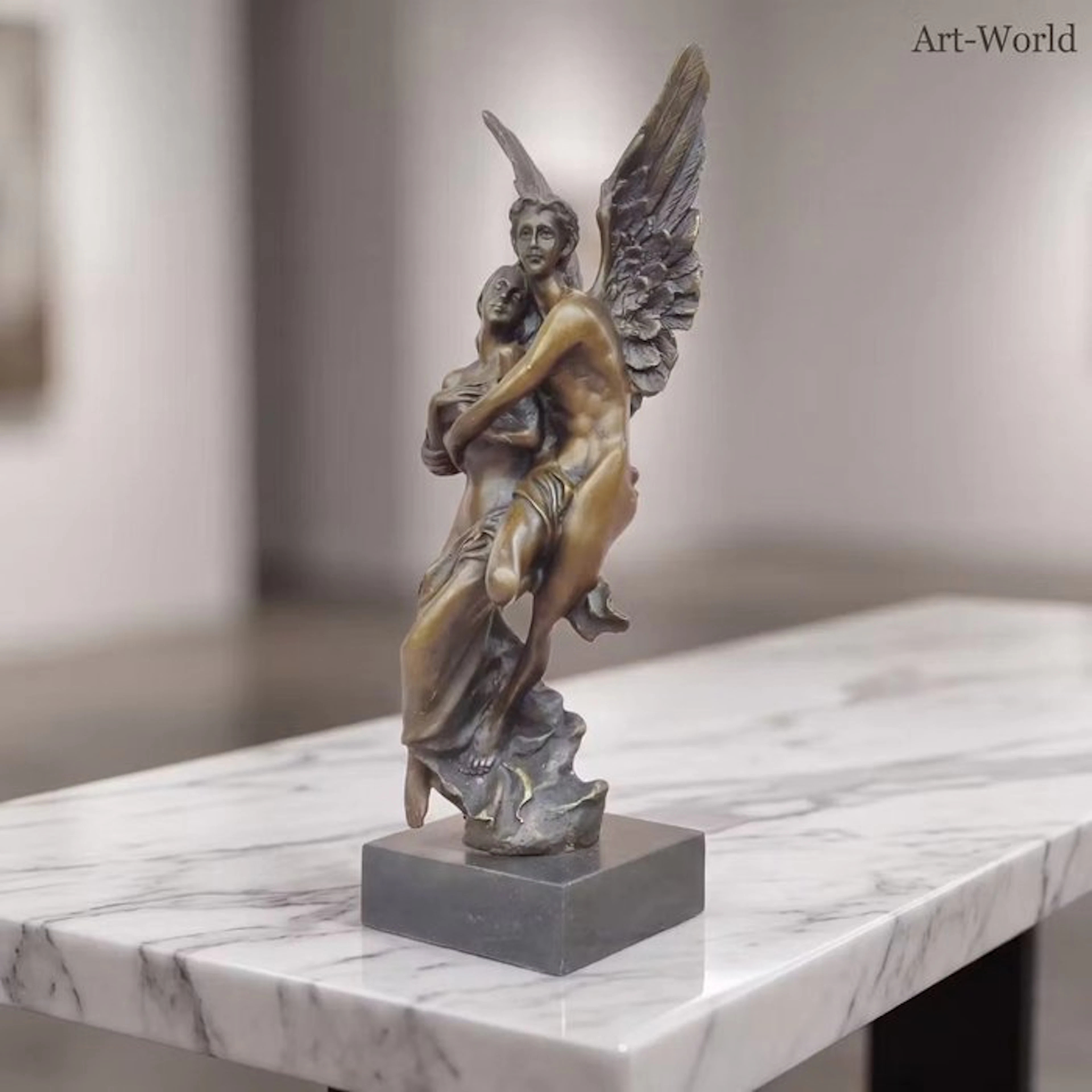 Statue, Cupido en Psyche 32 cm - 32 cm - Bronze, Marble