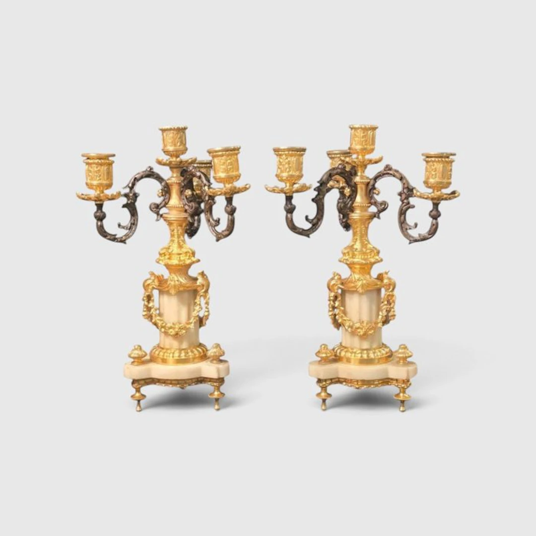 Candelabrum (2) - Gilt bronze - gold-plated bronze candelabras