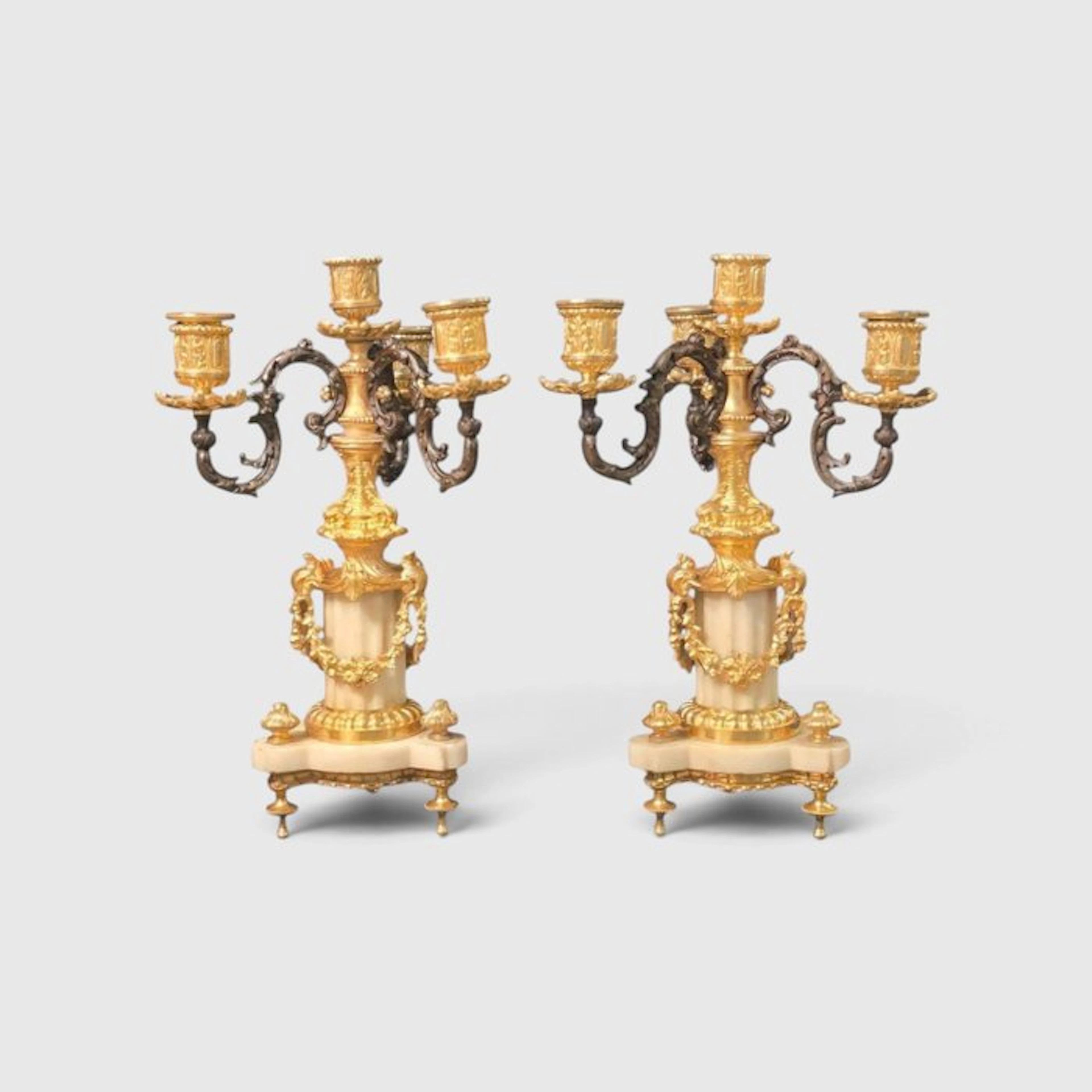 Candelabrum (2) - Gilt bronze - gold-plated bronze candelabras