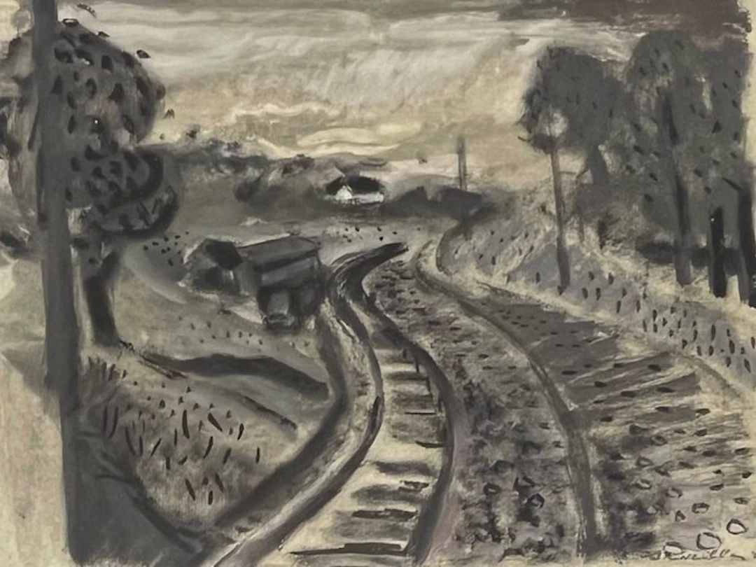 Corneille (1922-2010) - Gouache ancienne : Paysage le long du chemin de fer