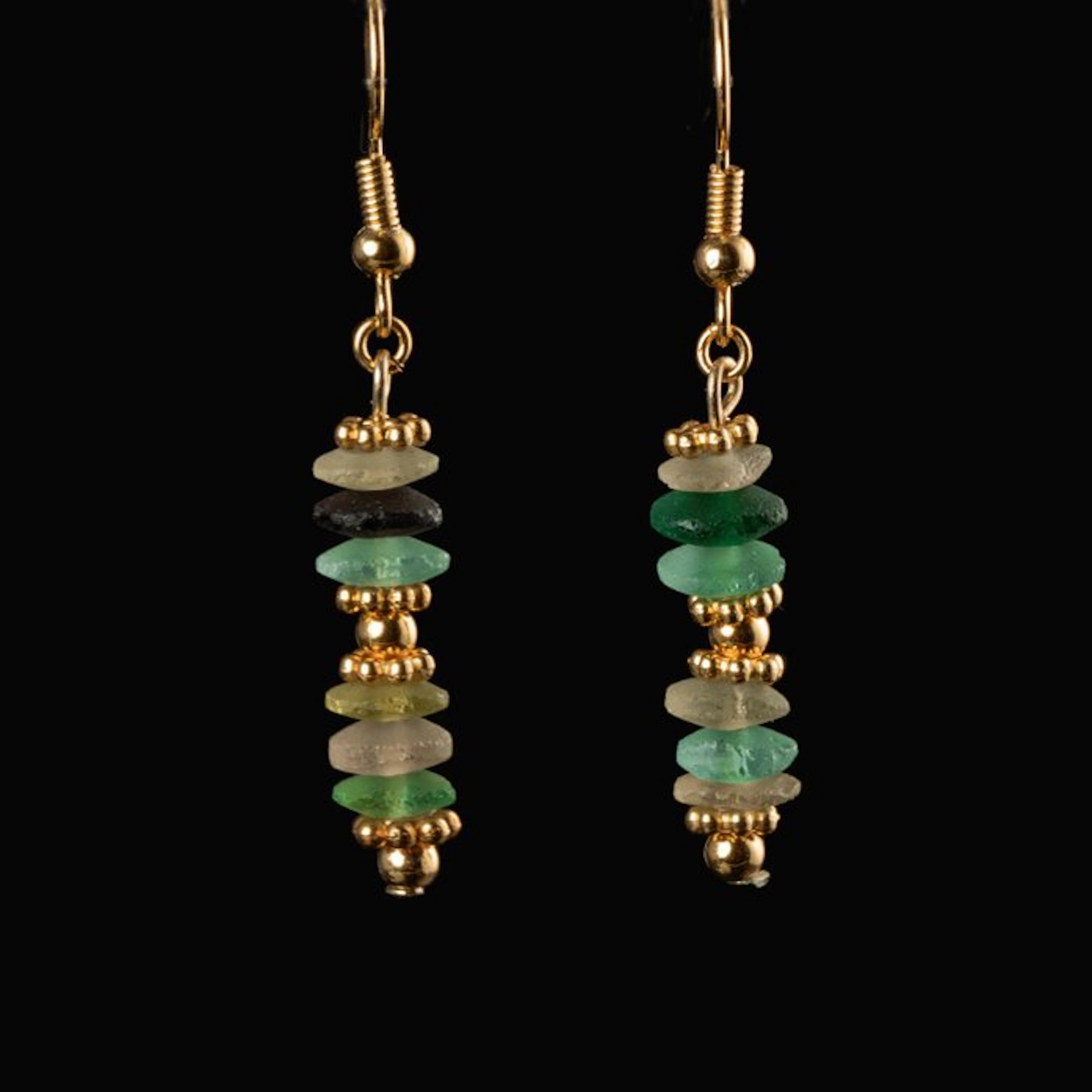 Ancient Roman Earrings, with Semi-Tranculent Roman Glass Beads