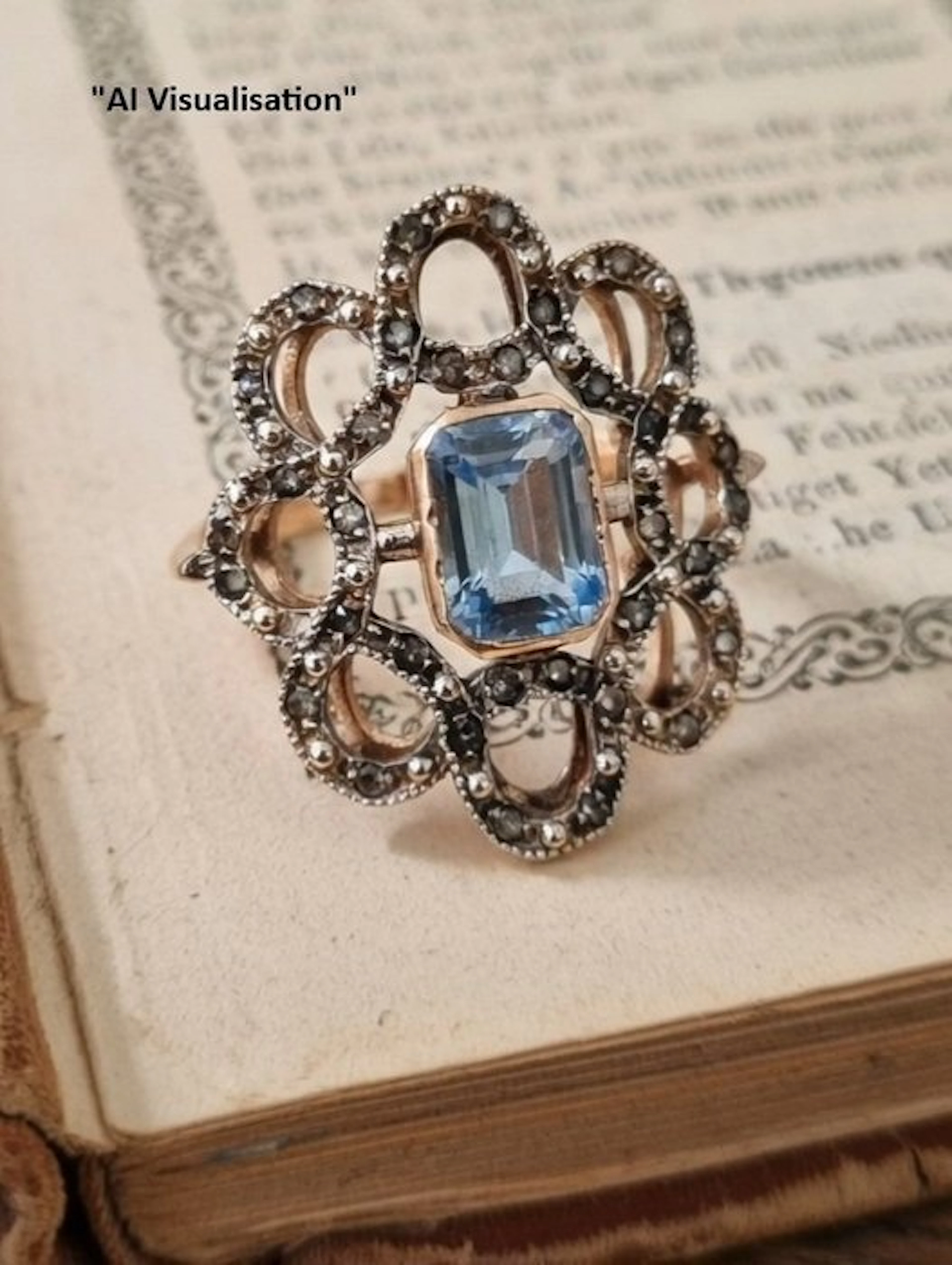 No reserve price - Ring - 9 kt. Silver, Rose gold Aquamarine - Diamond