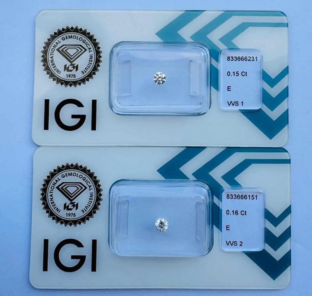 No reserve price - 2 pcs Diamond (Natural) - 0.31 ct - Round - E - VVS1