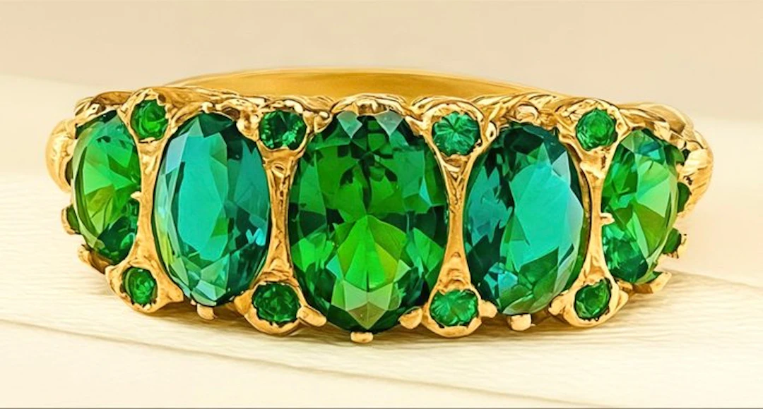 No reserve price - Ring - 9 kt. Yellow gold, Silver Emerald - Emerald